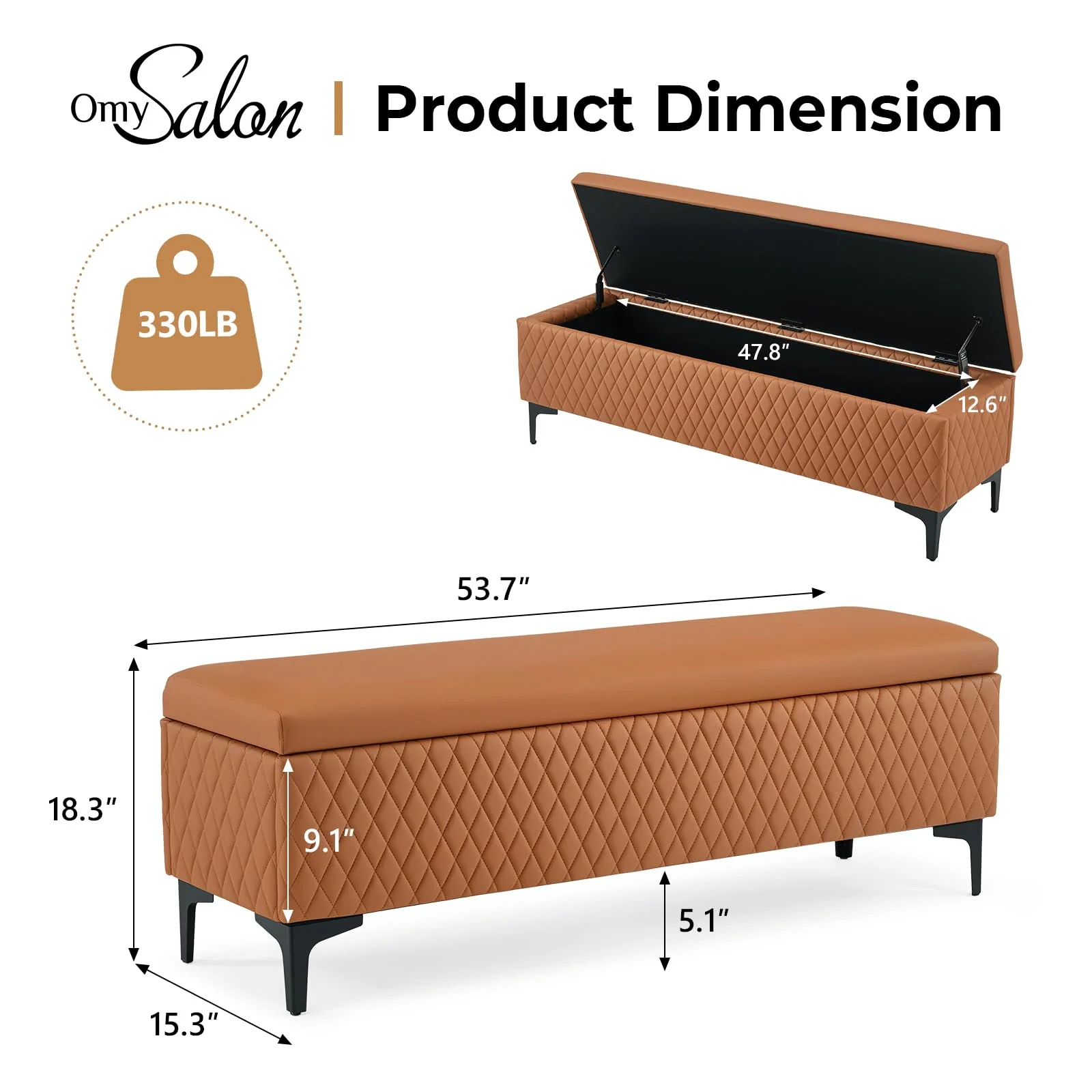 OmySalon WRB1701 53.7in Faux Leather Waiting Room Reception Bench Chair with Hidden Storage - Image 11