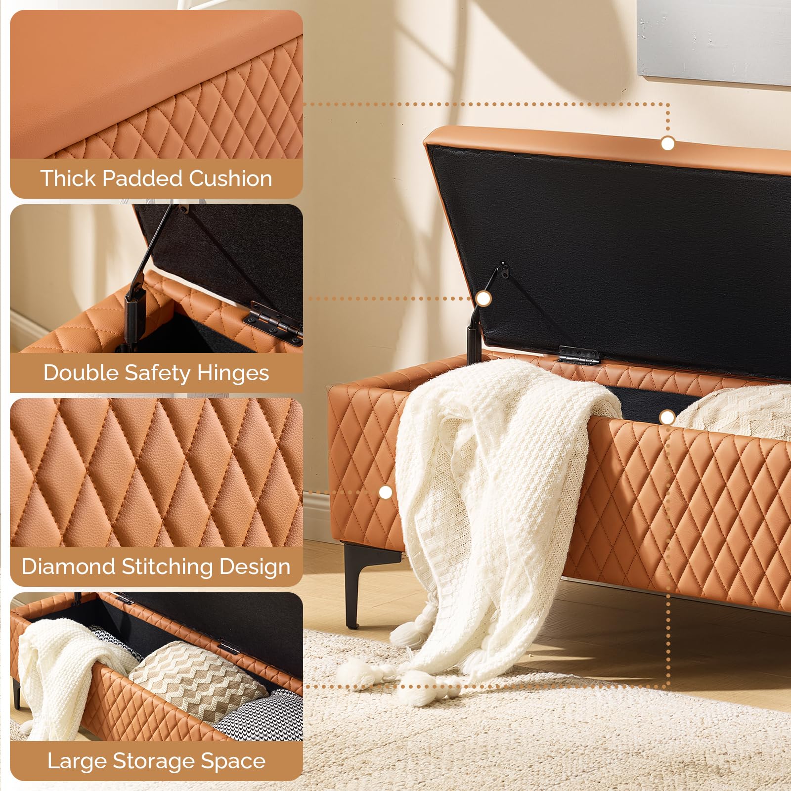 OmySalon WRB1701 53.7in Faux Leather Waiting Room Reception Bench Chair with Hidden Storage - Image 13