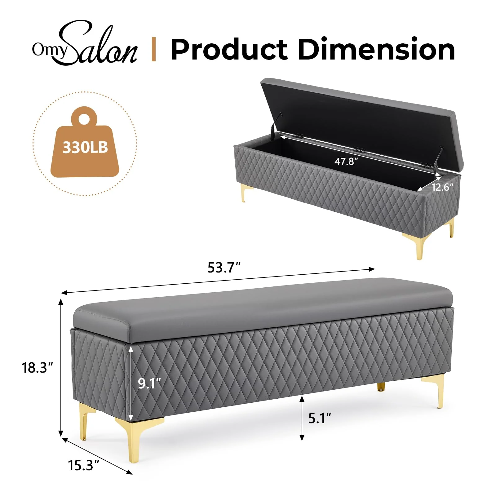 OmySalon WRB1701 53.7in Faux Leather Waiting Room Reception Bench Chair with Hidden Storage - Image 19
