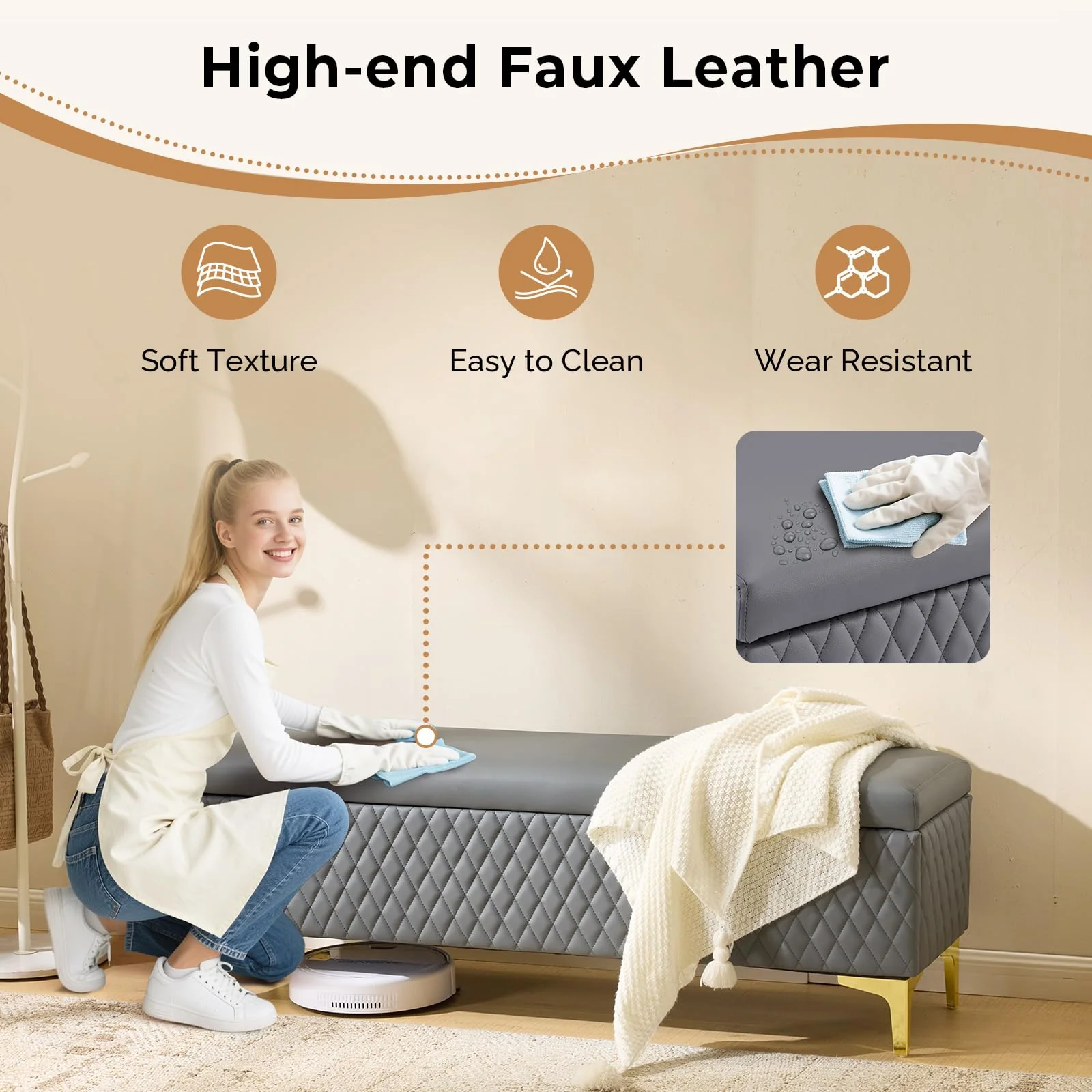 OmySalon WRB1701 53.7in Faux Leather Waiting Room Reception Bench Chair with Hidden Storage - Image 23