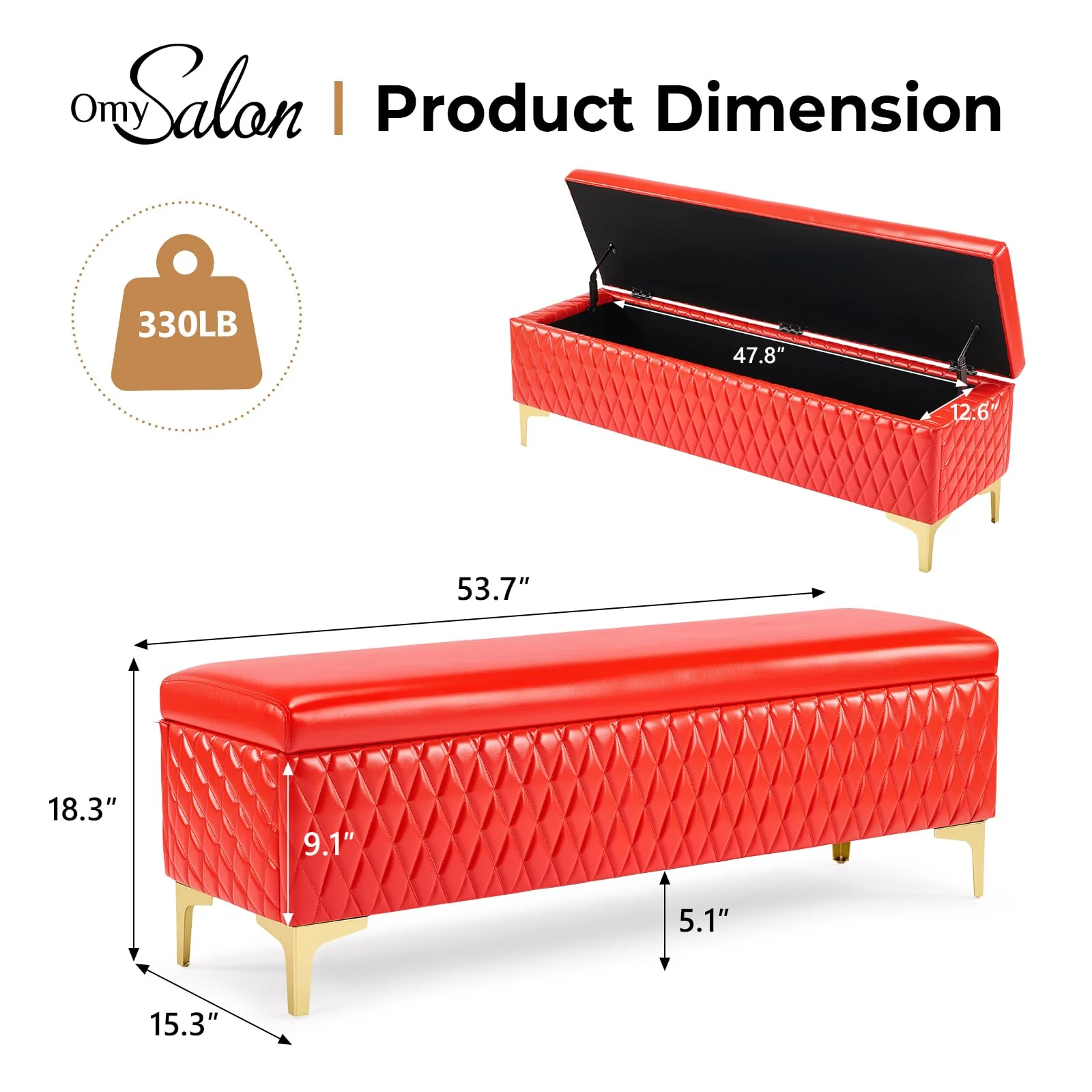 OmySalon WRB1701 53.7in Faux Leather Waiting Room Reception Bench Chair with Hidden Storage - Image 27