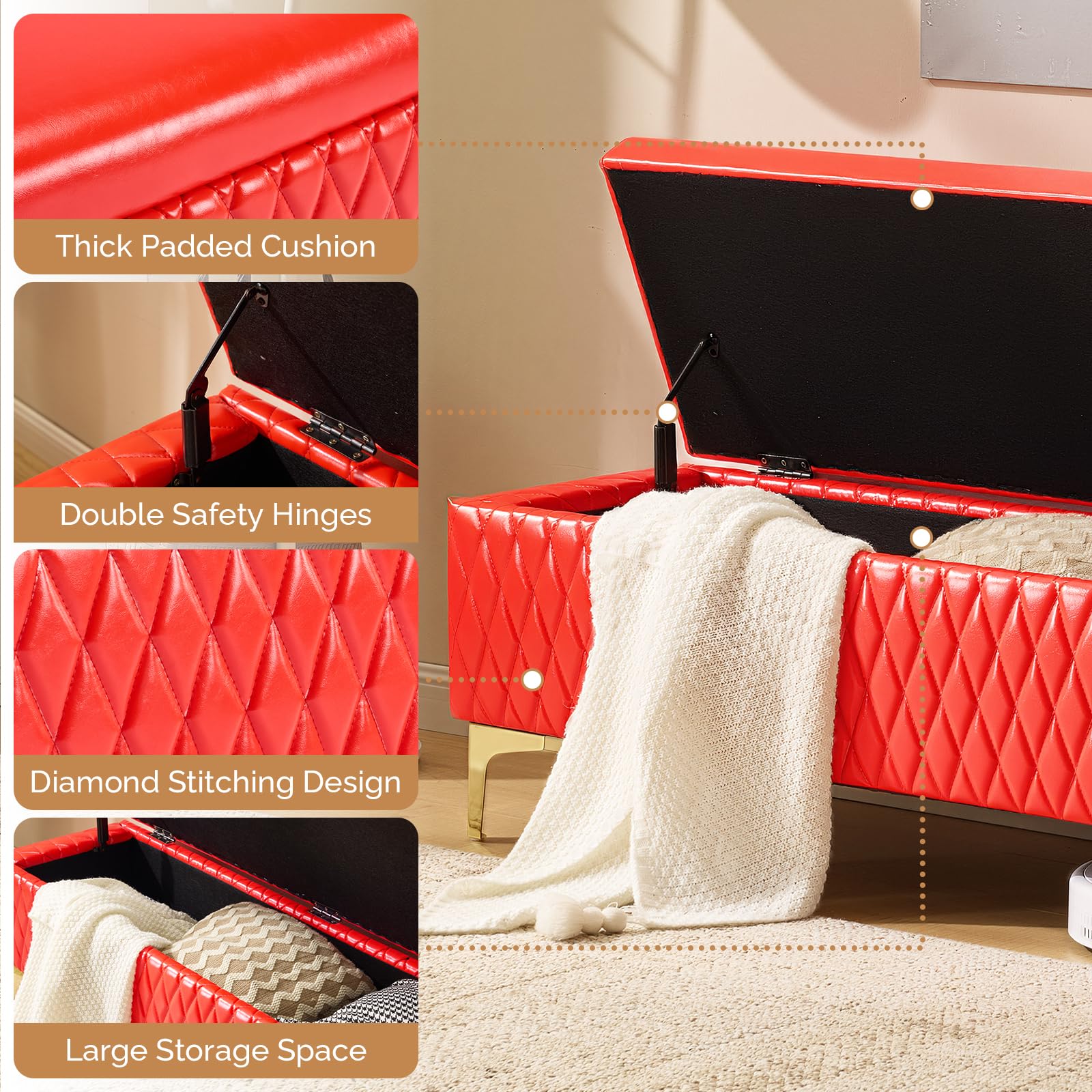 OmySalon WRB1701 53.7in Faux Leather Waiting Room Reception Bench Chair with Hidden Storage - Image 29