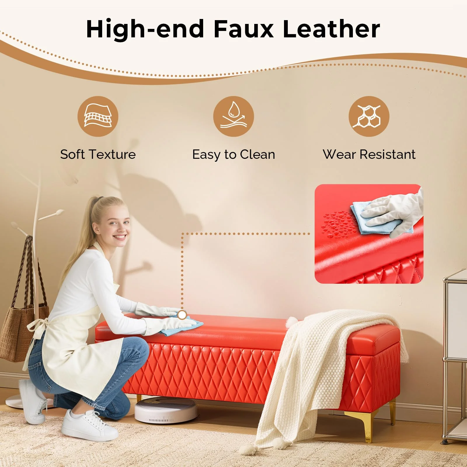 OmySalon WRB1701 53.7in Faux Leather Waiting Room Reception Bench Chair with Hidden Storage - Image 31