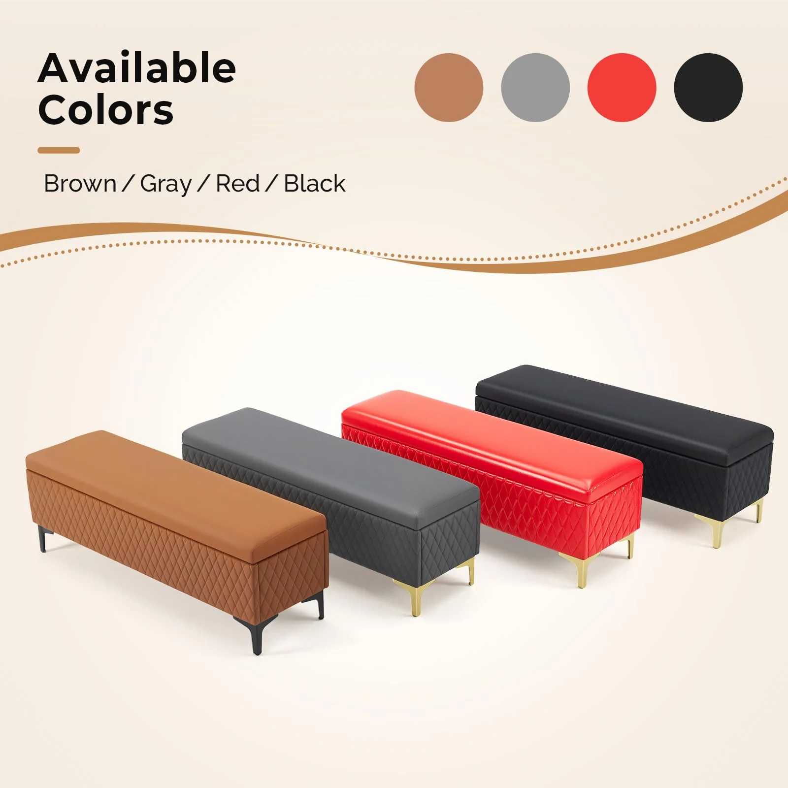 OmySalon WRB1701 53.7in Faux Leather Waiting Room Reception Bench Chair with Hidden Storage - Image 33