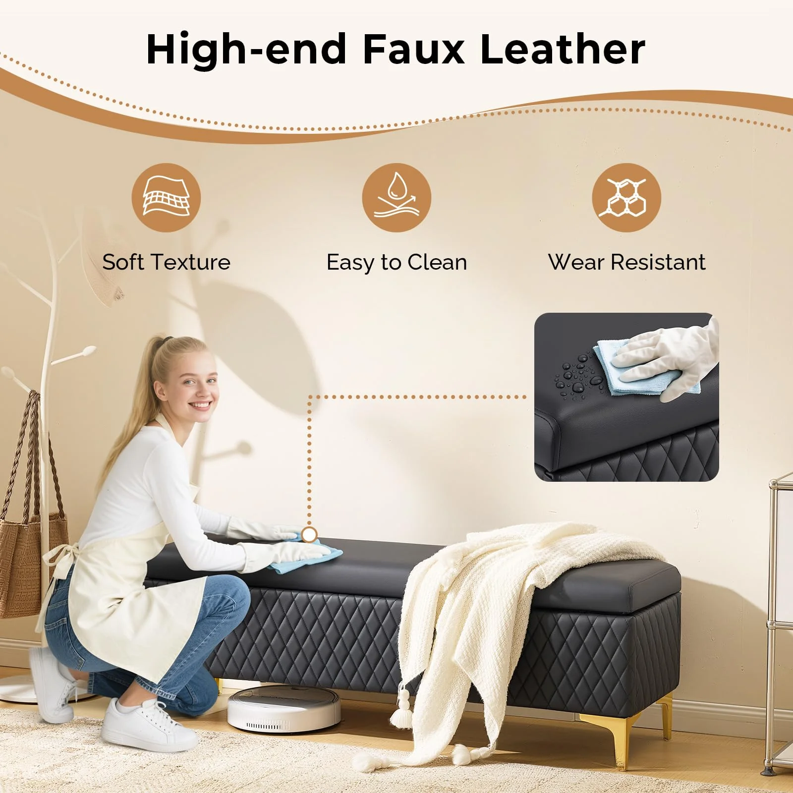 OmySalon WRB1701 53.7in Faux Leather Waiting Room Reception Bench Chair with Hidden Storage - Image 7