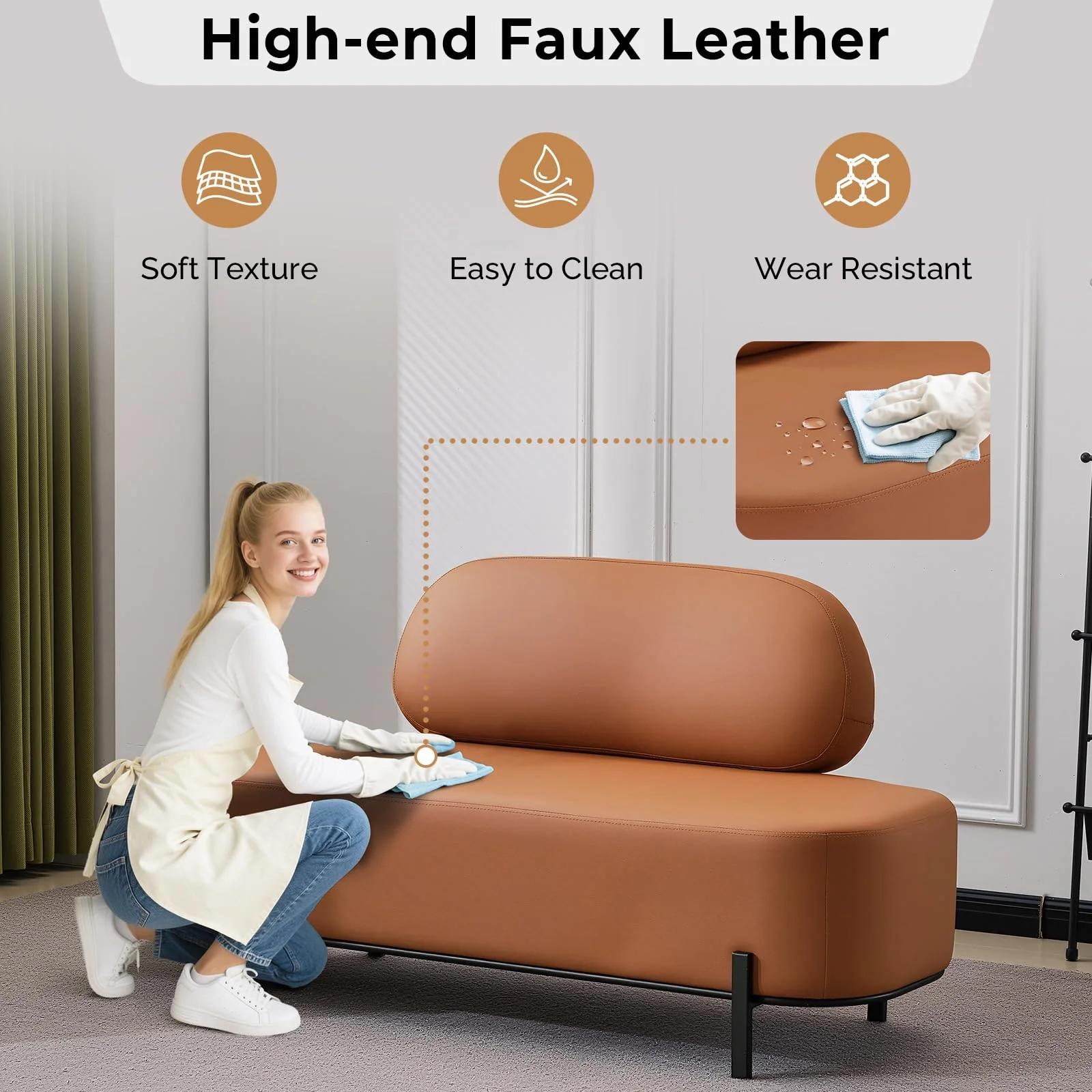 OmySalon WRB1801 55.1in Faux Leather Upholstered Waiting Room Reception Bench Chair with Backrest - Image 12