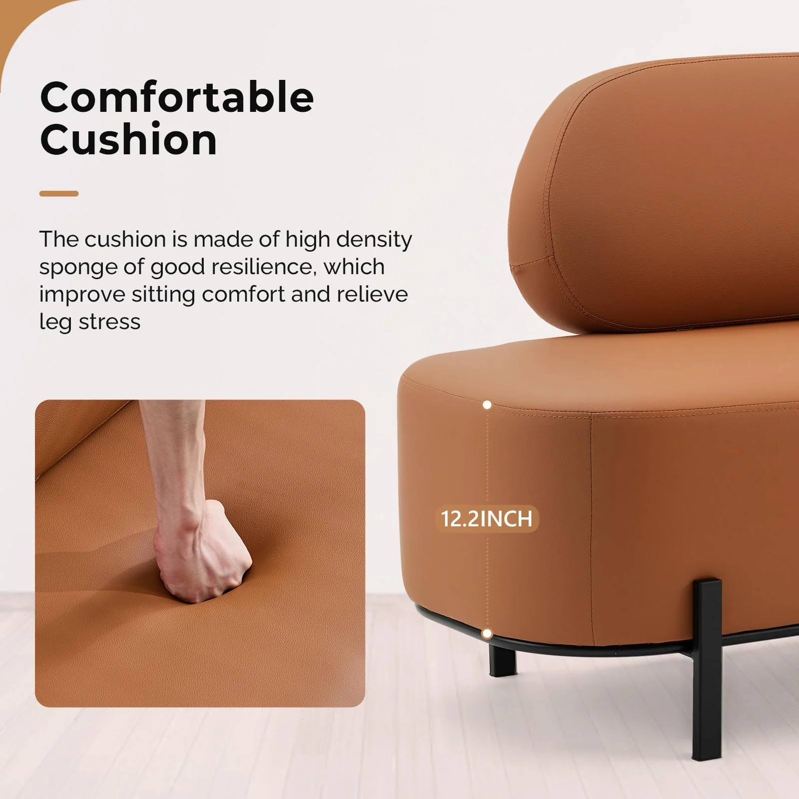 OmySalon WRB1801 55.1in Faux Leather Upholstered Waiting Room Reception Bench Chair with Backrest - Image 14