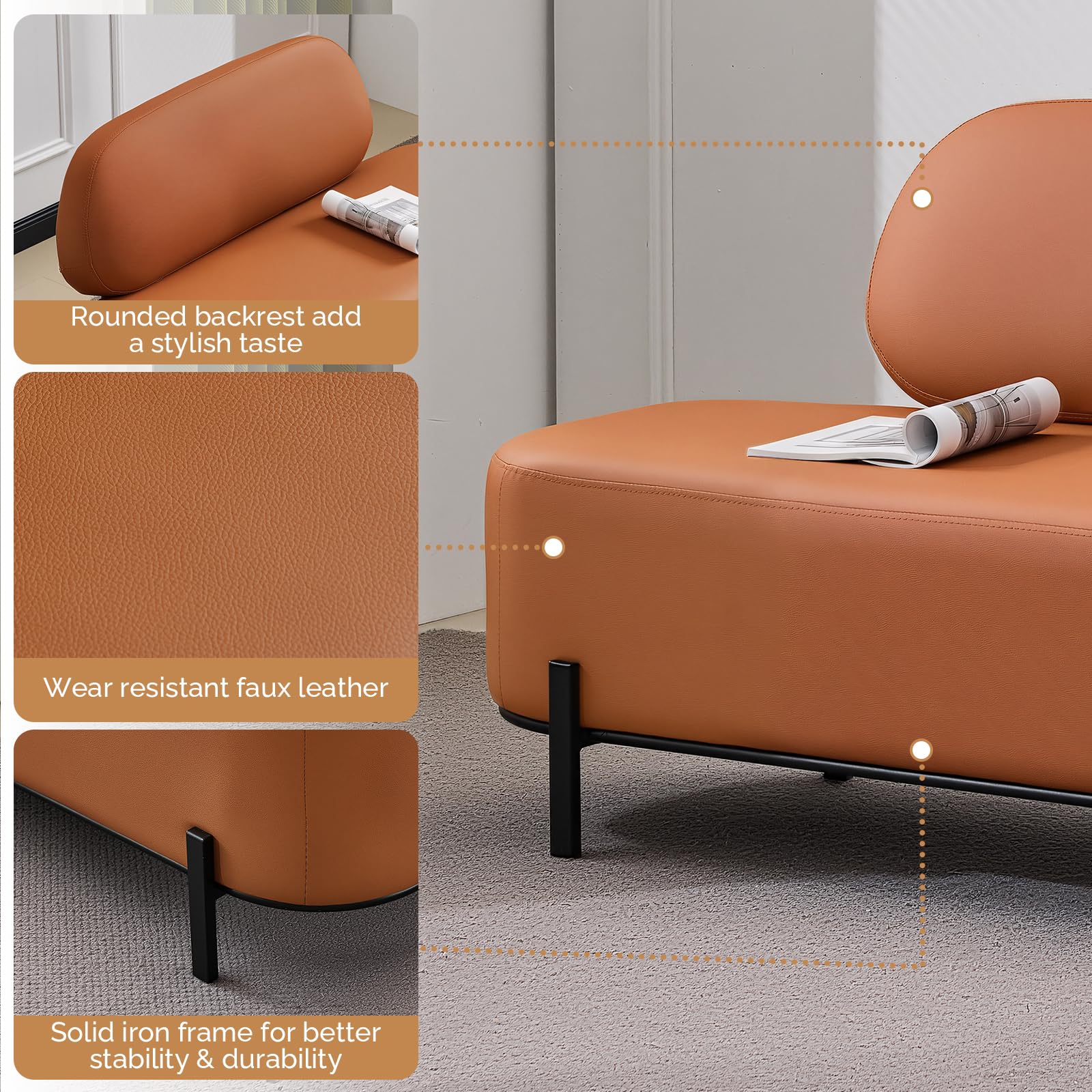 OmySalon WRB1801 55.1in Faux Leather Upholstered Waiting Room Reception Bench Chair with Backrest - Image 15