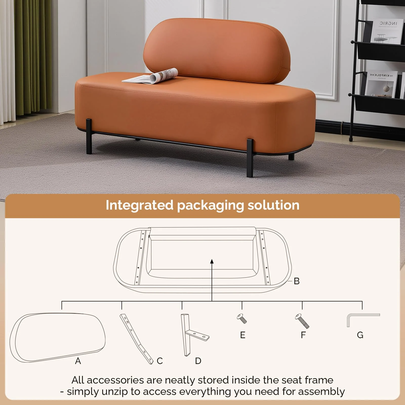 OmySalon WRB1801 55.1in Faux Leather Upholstered Waiting Room Reception Bench Chair with Backrest - Image 16