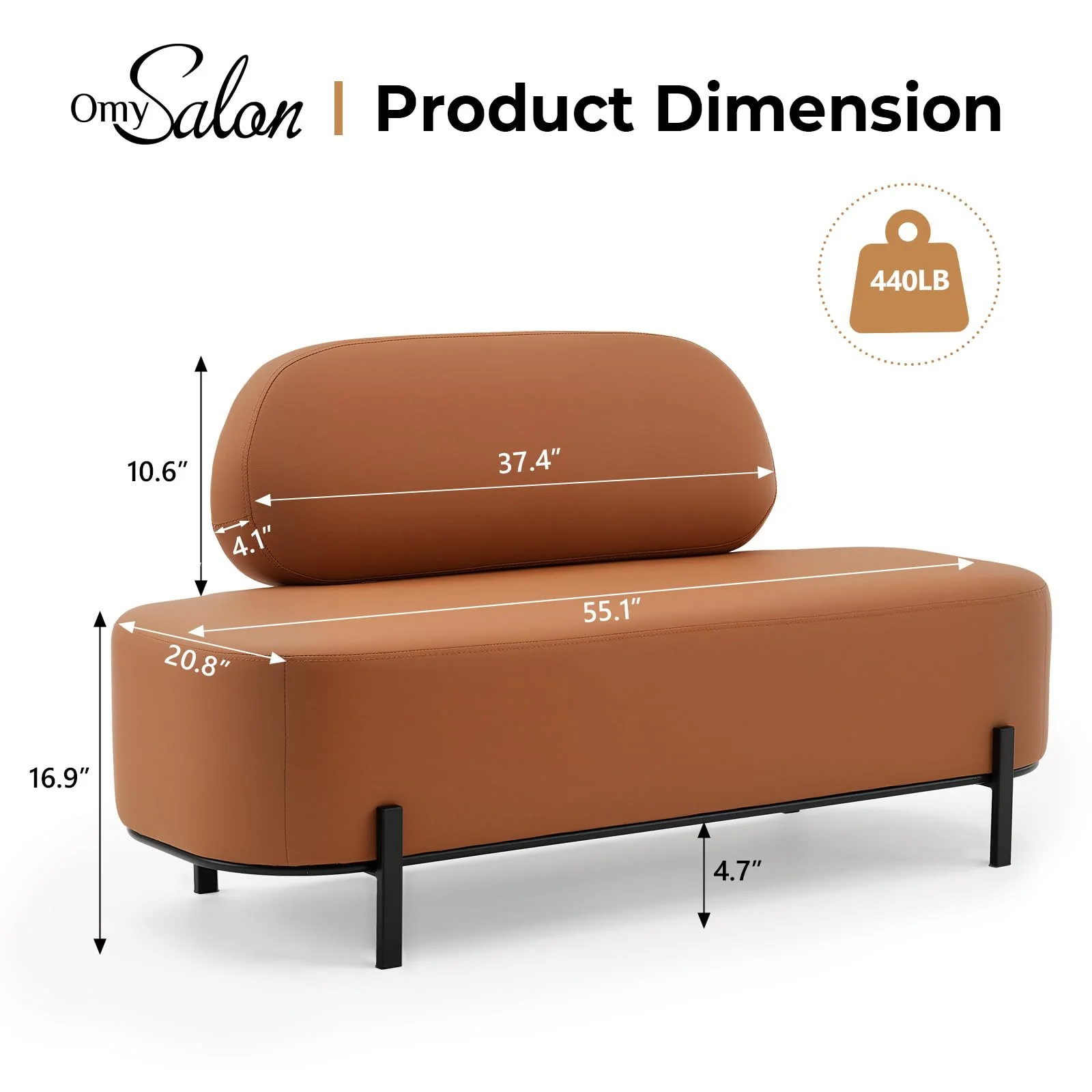 OmySalon WRB1801 55.1in Faux Leather Upholstered Waiting Room Reception Bench Chair with Backrest - Image 17