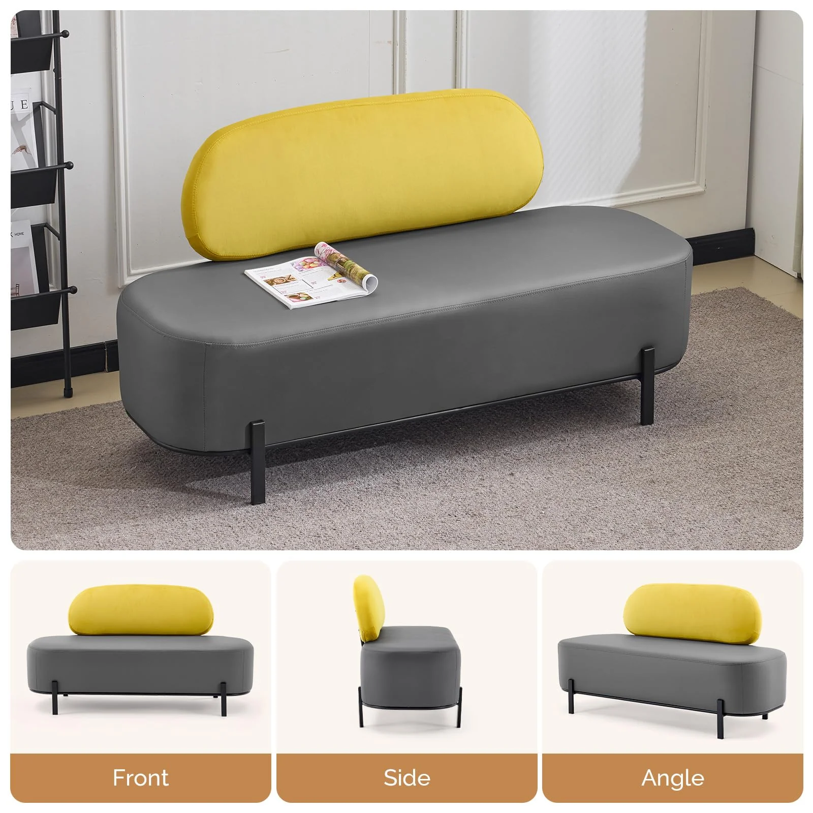 OmySalon WRB1801 55.1in Faux Leather Upholstered Waiting Room Reception Bench Chair with Backrest - Image 19