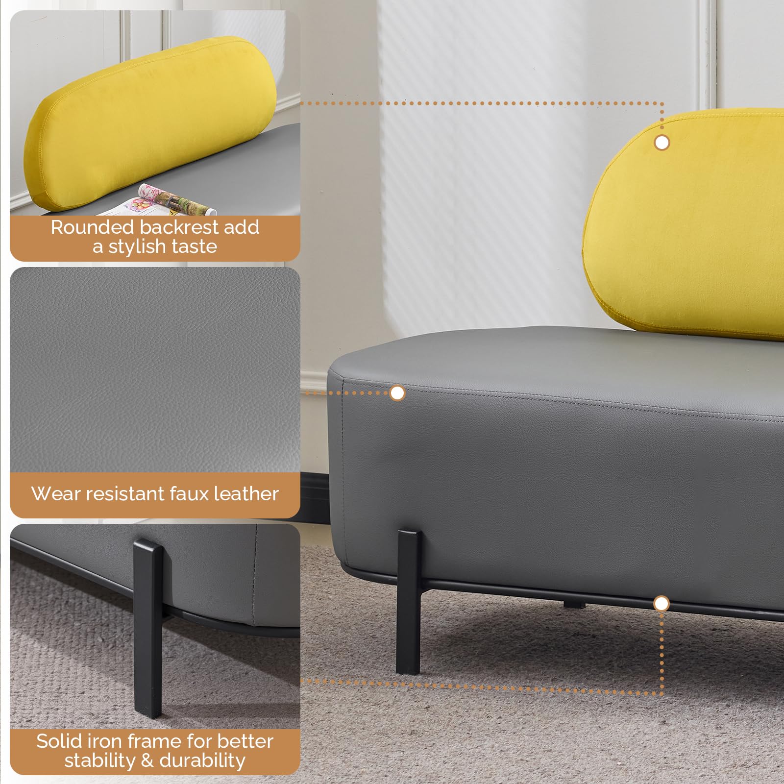 OmySalon WRB1801 55.1in Faux Leather Upholstered Waiting Room Reception Bench Chair with Backrest - Image 23