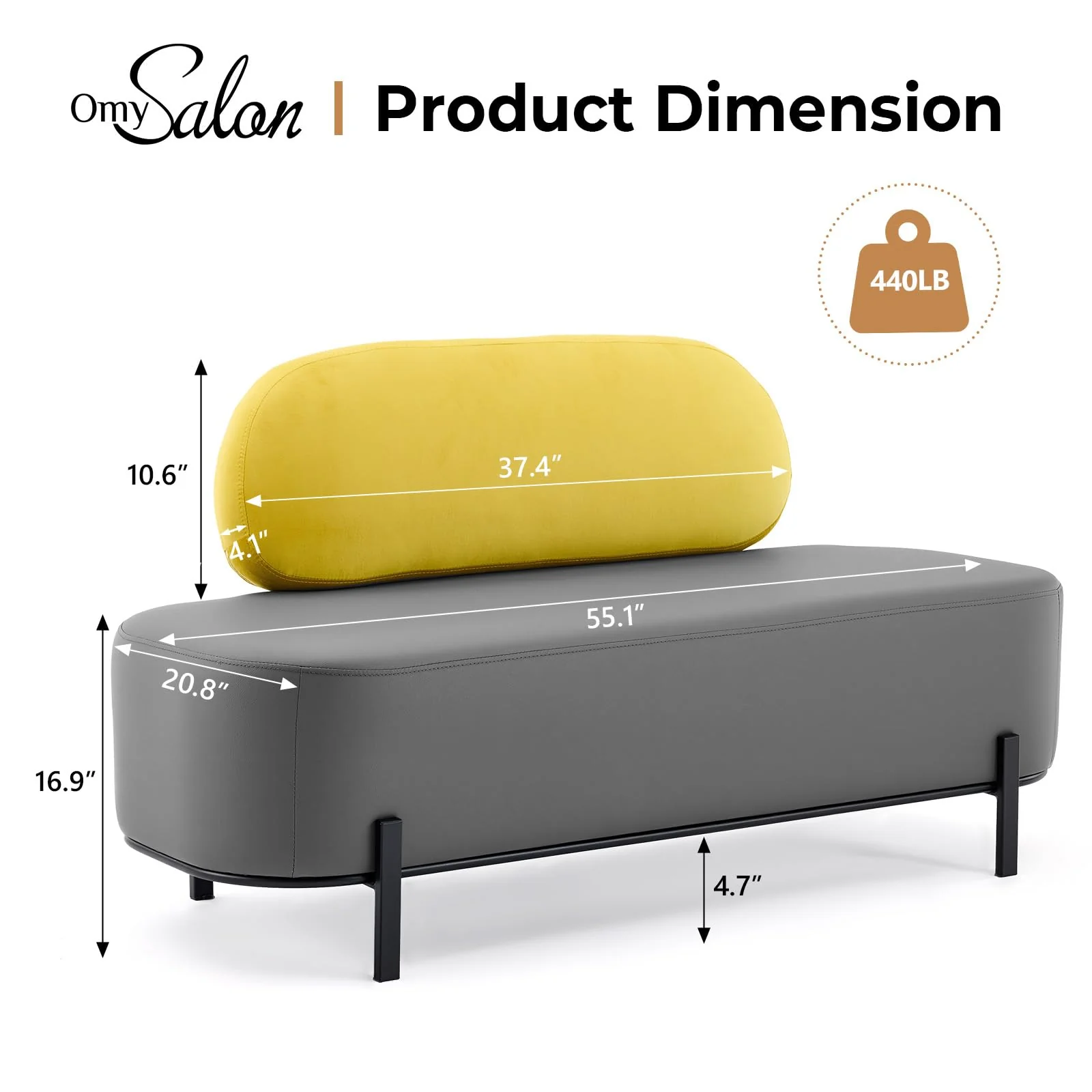 OmySalon WRB1801 55.1in Faux Leather Upholstered Waiting Room Reception Bench Chair with Backrest - Image 25