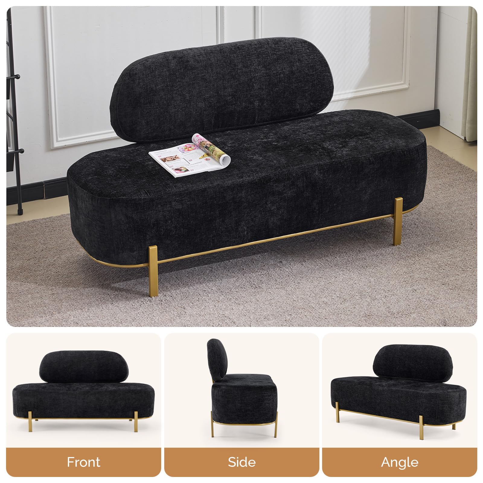 OmySalon WRB1801 55.1in Faux Leather Upholstered Waiting Room Reception Bench Chair with Backrest - Image 28