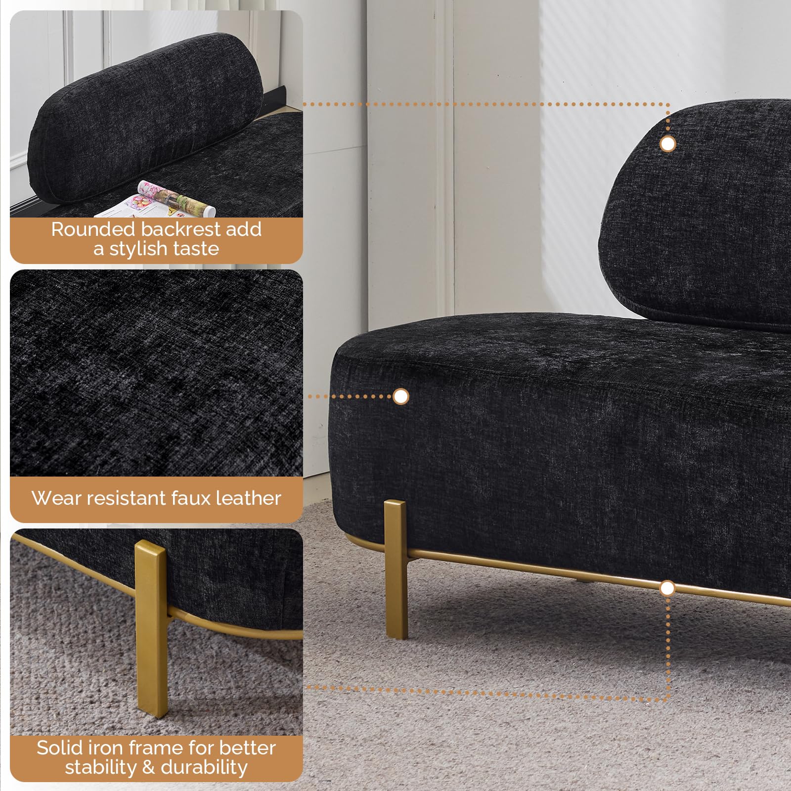 OmySalon WRB1801 55.1in Faux Leather Upholstered Waiting Room Reception Bench Chair with Backrest - Image 31