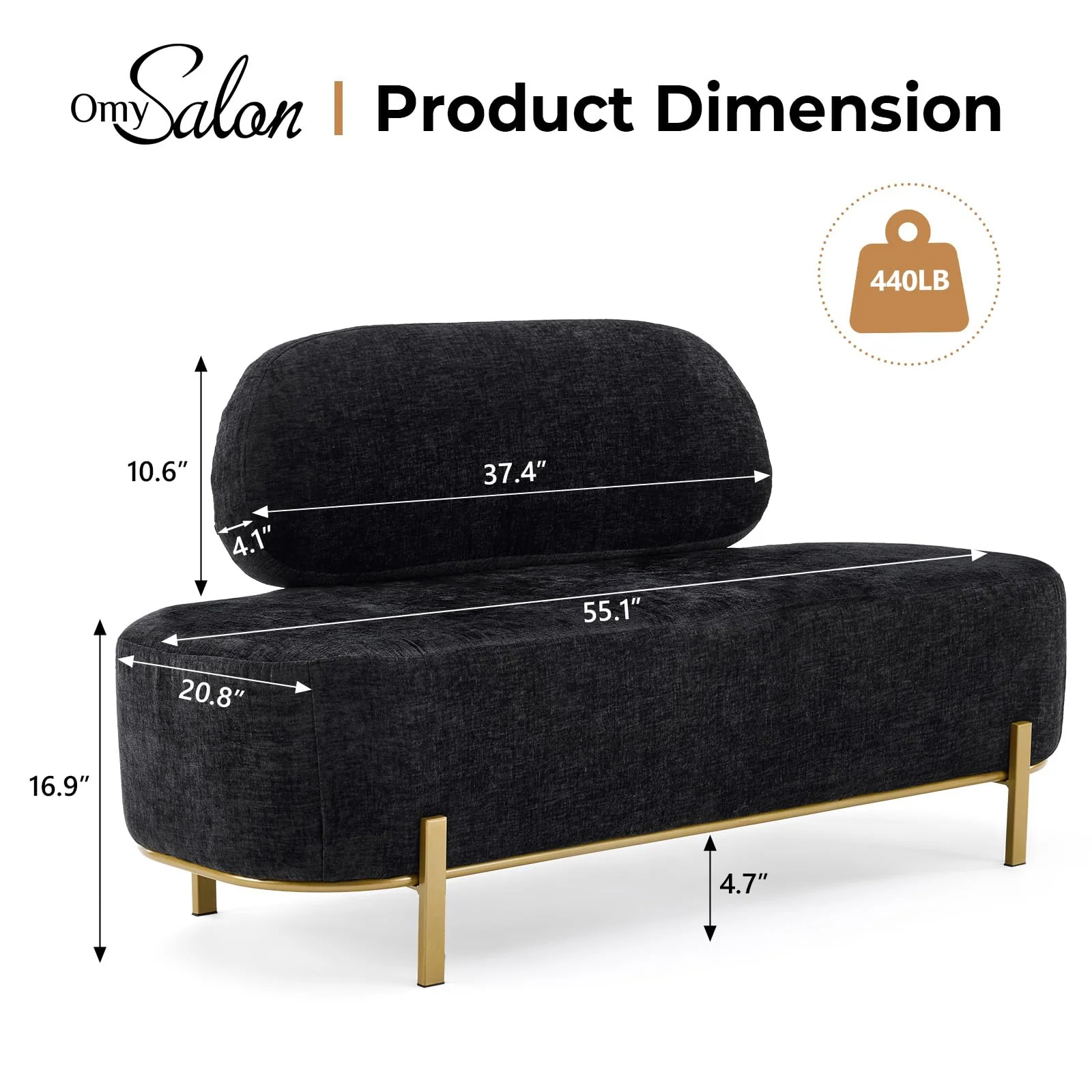 OmySalon WRB1801 55.1in Faux Leather Upholstered Waiting Room Reception Bench Chair with Backrest - Image 33
