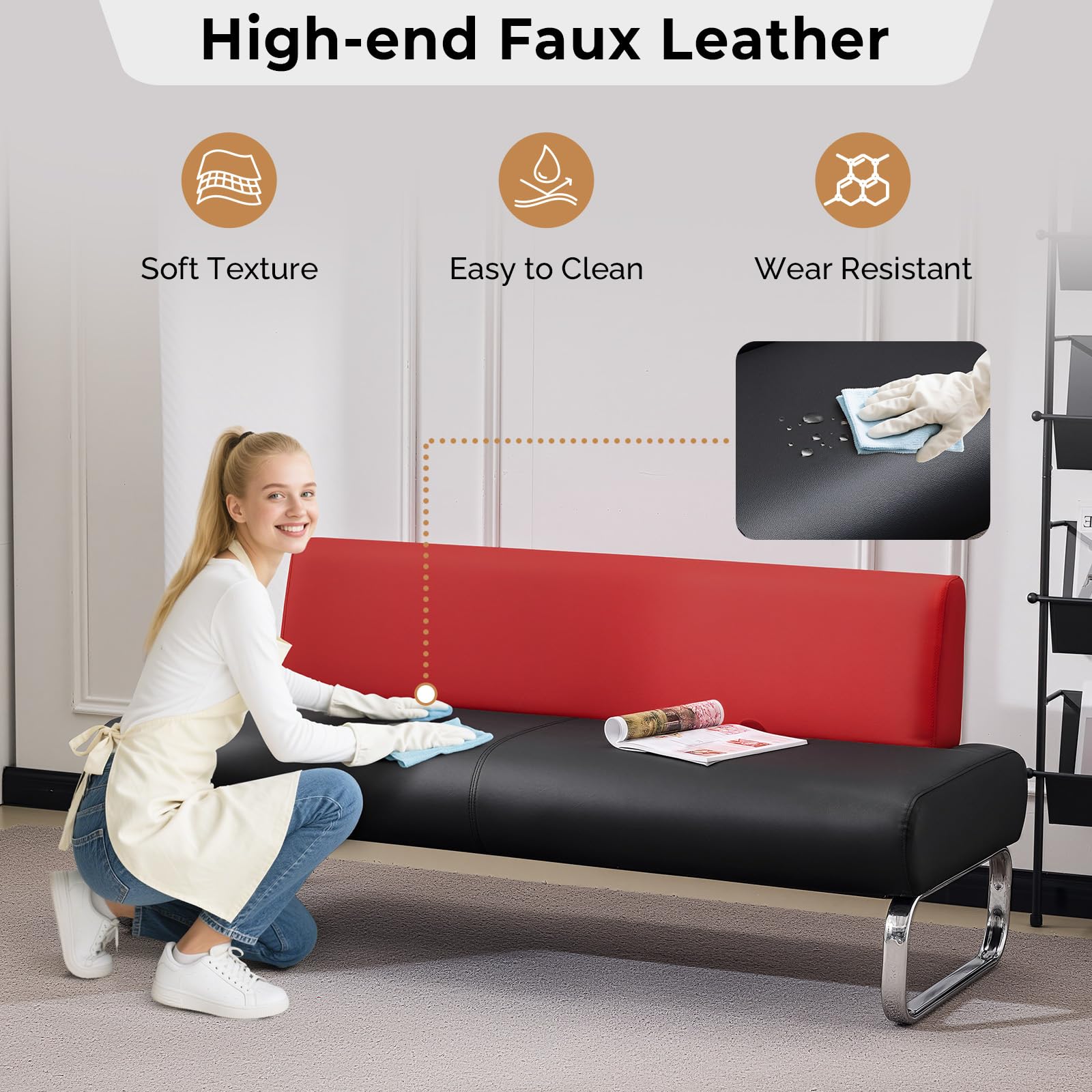 OmySalon WRB2001 Modern 59in Faux Leather Waiting Room Reception Bench Chair with Backrest - Image 10