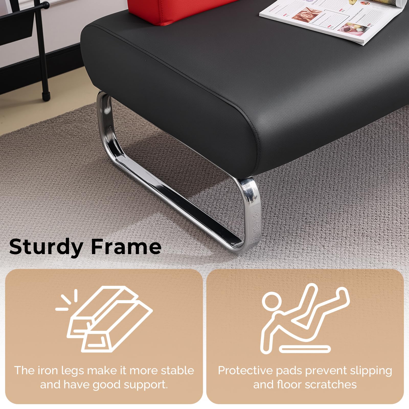 OmySalon WRB2001 Modern 59in Faux Leather Waiting Room Reception Bench Chair with Backrest - Image 13