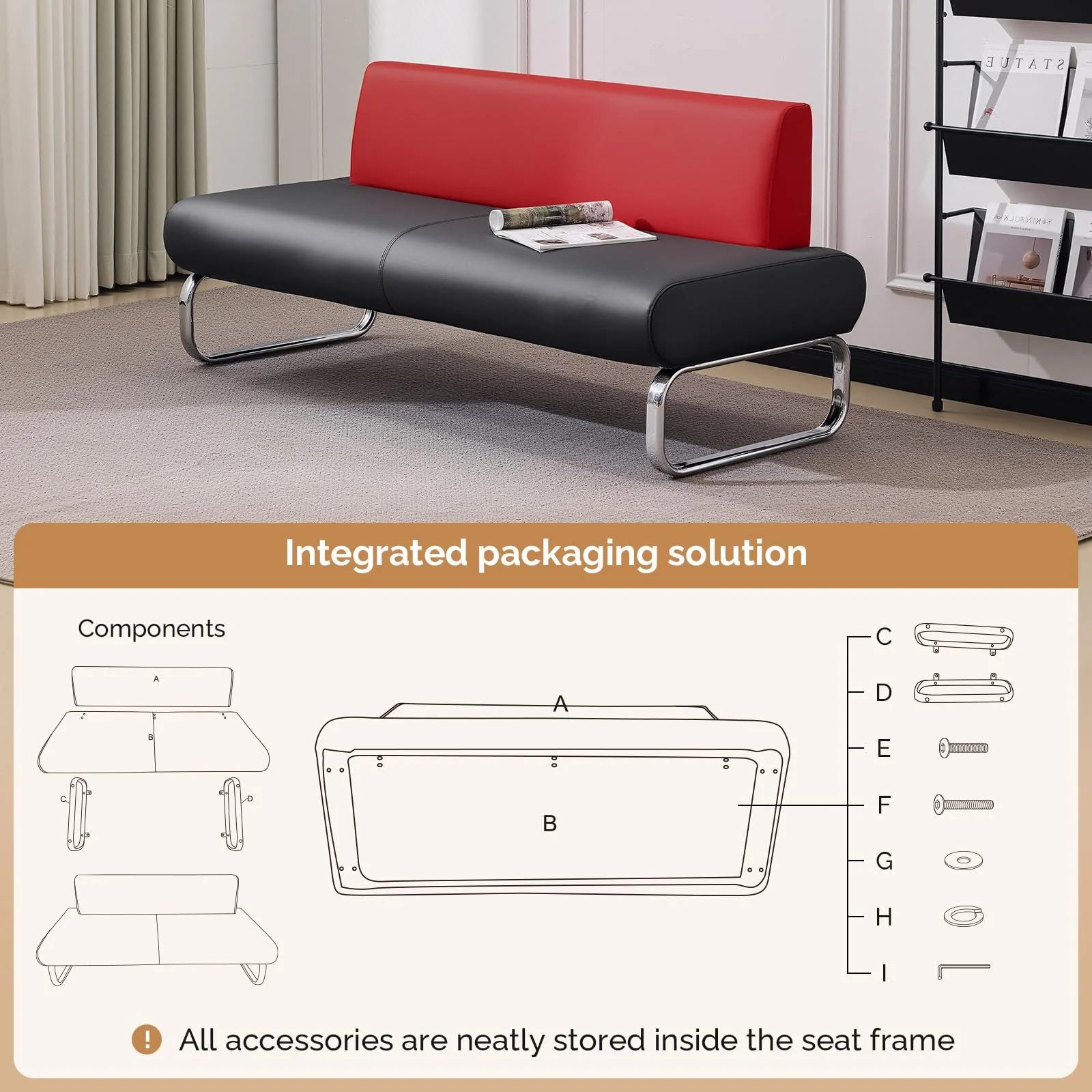 OmySalon WRB2001 Modern 59in Faux Leather Waiting Room Reception Bench Chair with Backrest - Image 14