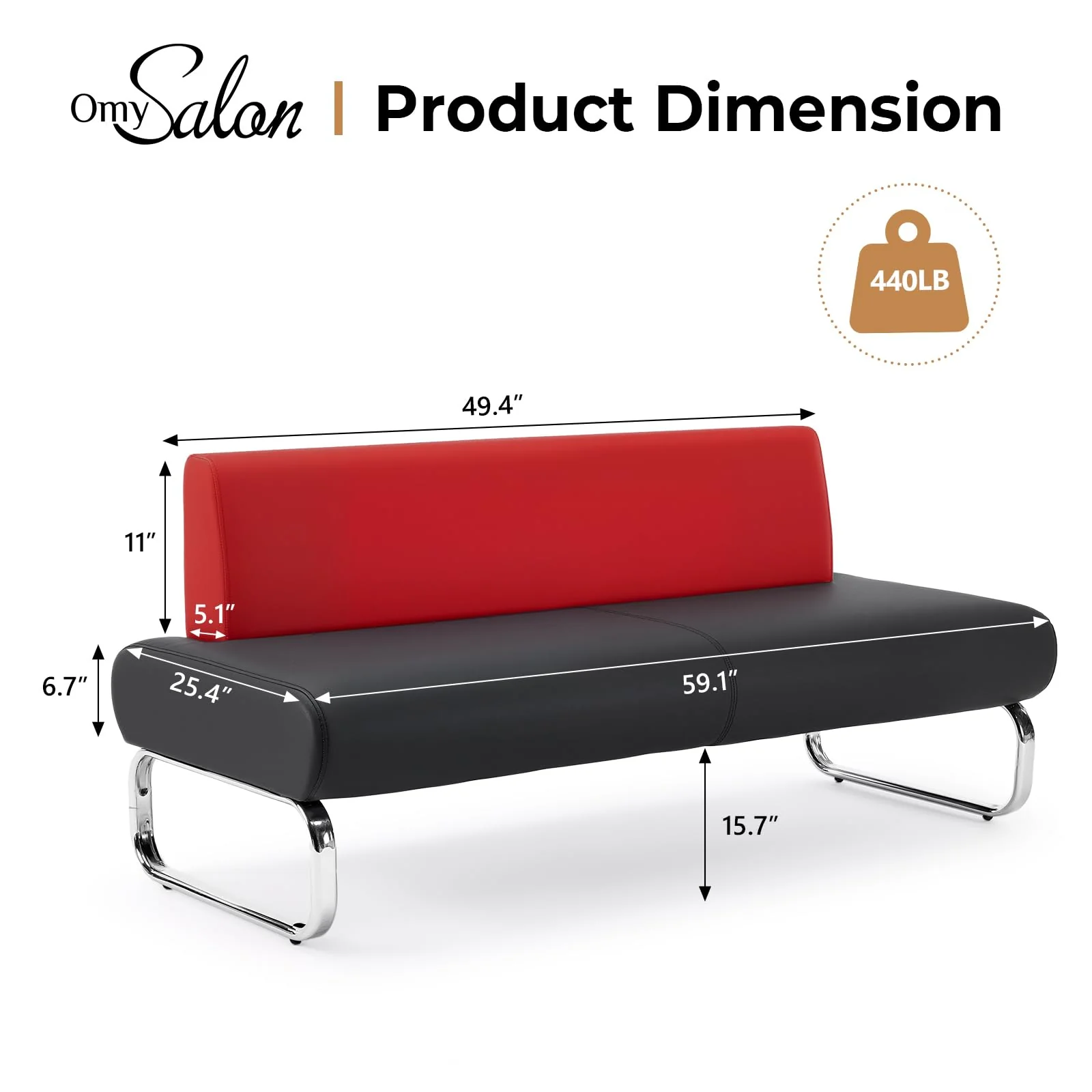 OmySalon WRB2001 Modern 59in Faux Leather Waiting Room Reception Bench Chair with Backrest - Image 15