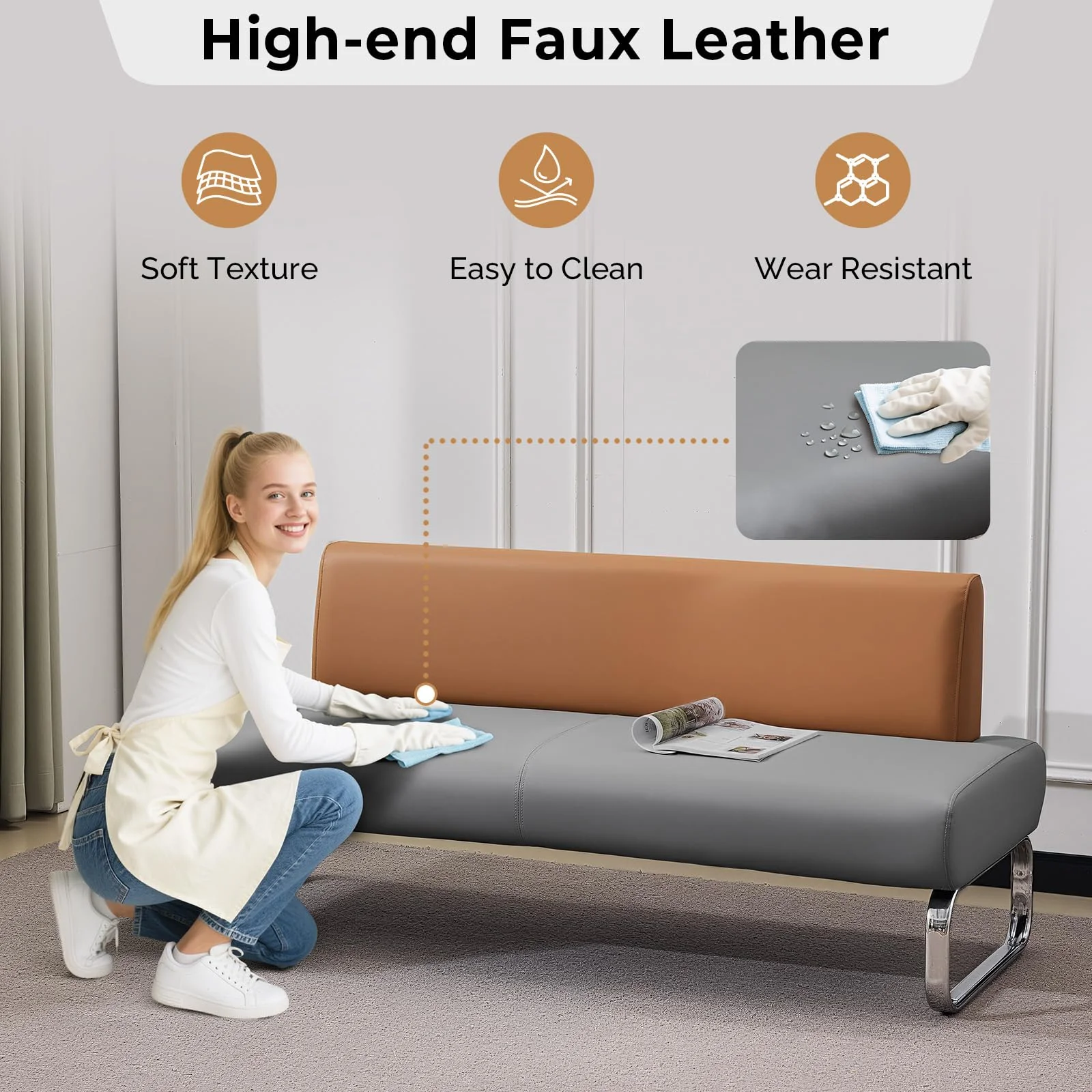 OmySalon WRB2001 Modern 59in Faux Leather Waiting Room Reception Bench Chair with Backrest - Image 17