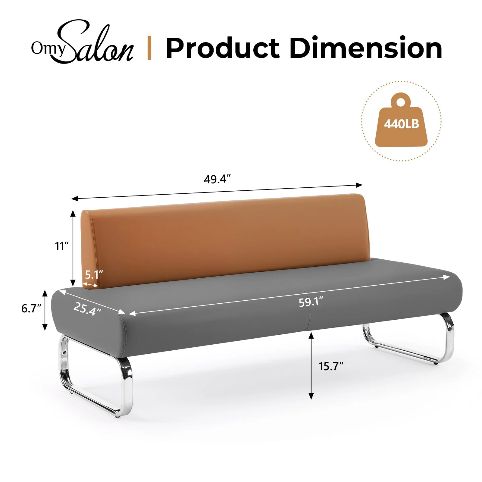 OmySalon WRB2001 Modern 59in Faux Leather Waiting Room Reception Bench Chair with Backrest - Image 22