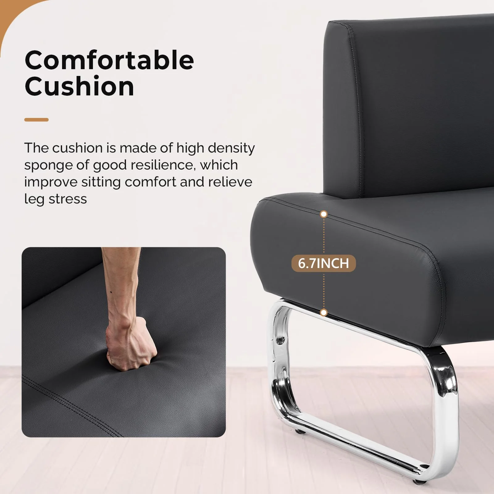 OmySalon WRB2001 Modern 59in Faux Leather Waiting Room Reception Bench Chair with Backrest - Image 4