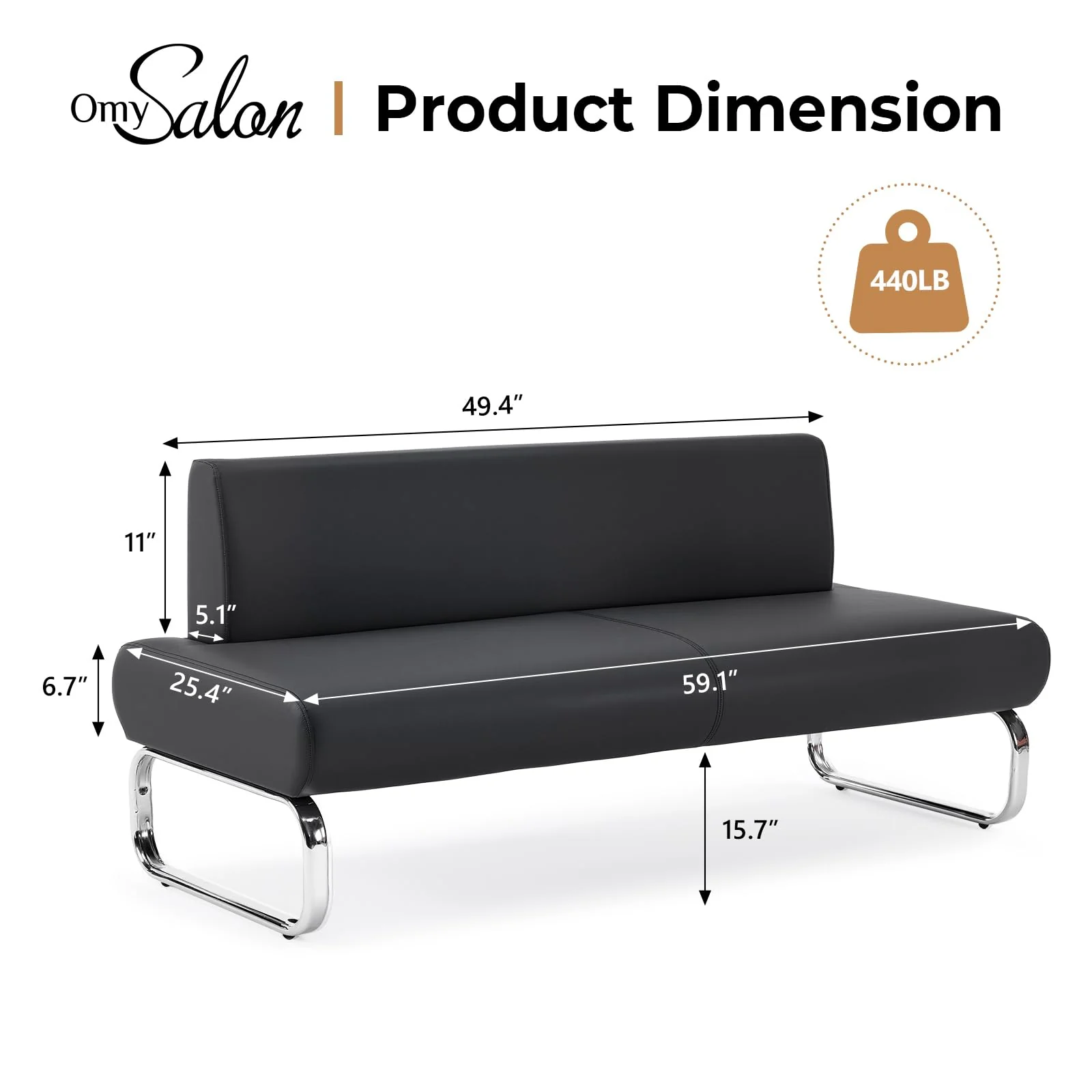 OmySalon WRB2001 Modern 59in Faux Leather Waiting Room Reception Bench Chair with Backrest - Image 7