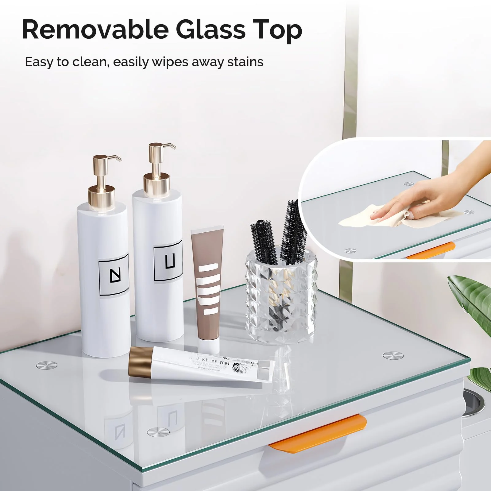 OmySalon WSCTD Salon Styling Storage Station w/Removable Glass Top & 3 Drawers 3 Hot Tool Holders - Image 12