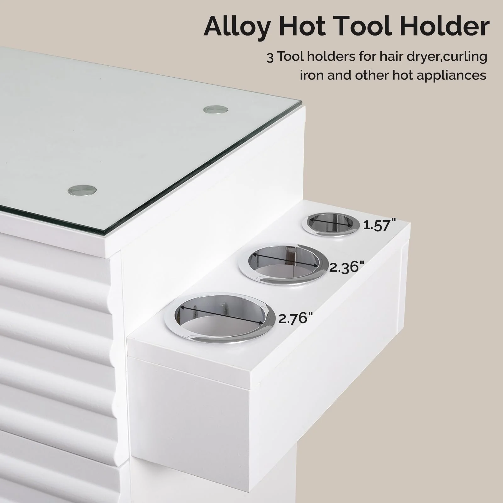 OmySalon WSCTD Salon Styling Storage Station w/Removable Glass Top & 3 Drawers 3 Hot Tool Holders - Image 13