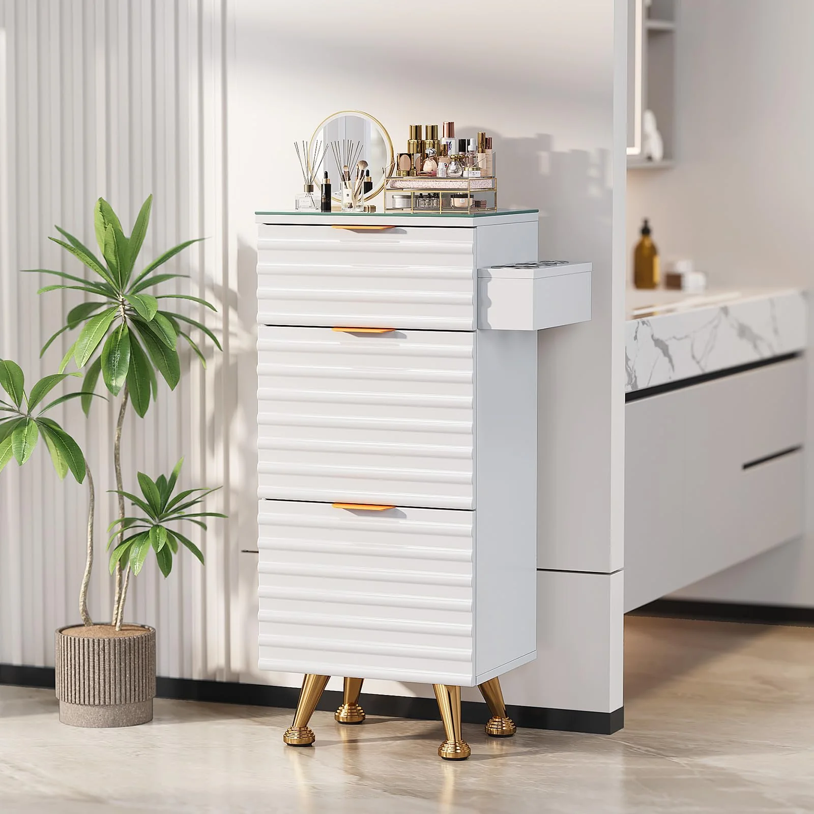 OmySalon WSCTD Salon Styling Storage Station w/Removable Glass Top & 3 Drawers 3 Hot Tool Holders - Image 16