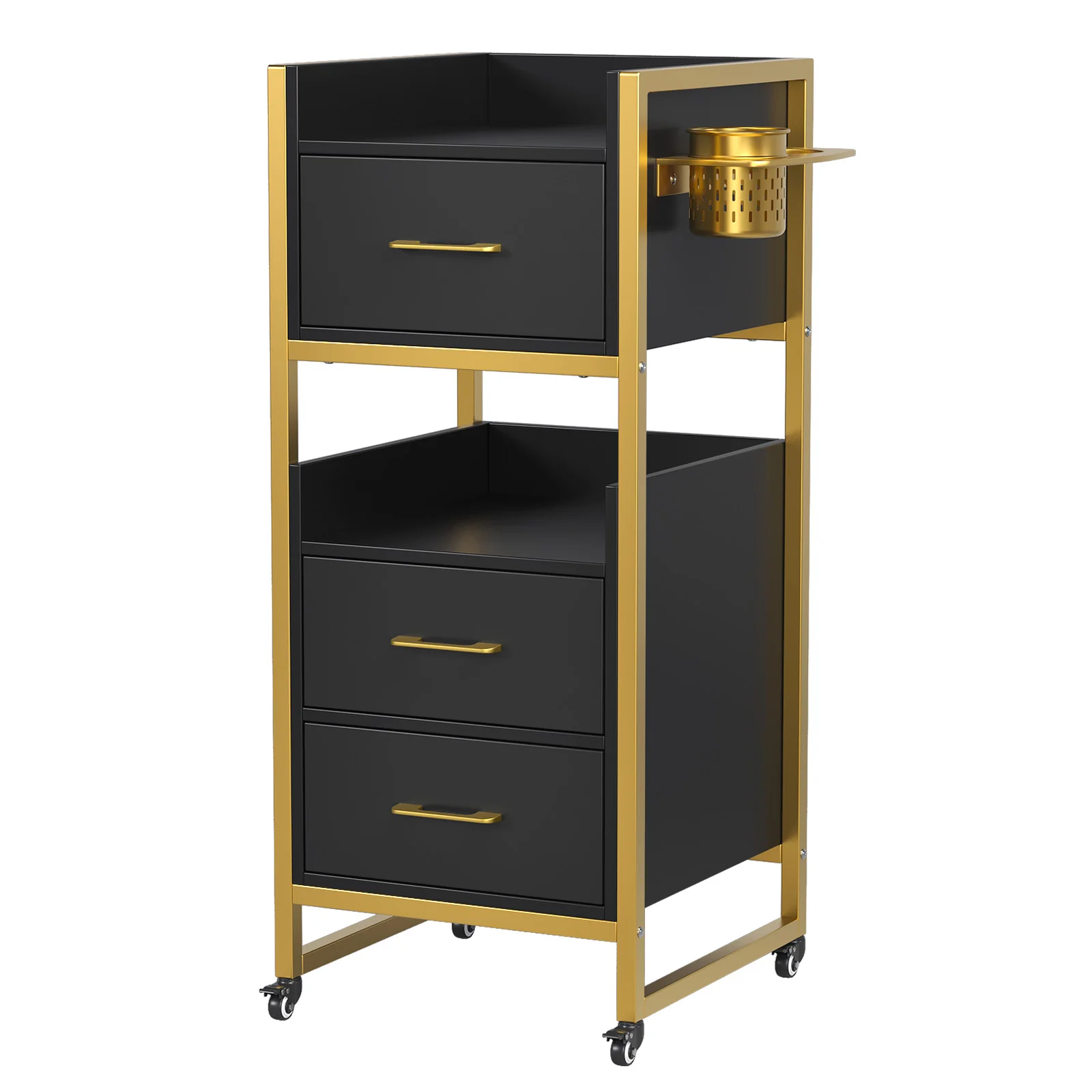 OmySalon WSCTD Wooden Mobile Salon Trolley Cart w/Wheels & 3 Drawers 2 Open Shelves 2 Tool Holders - Image 10