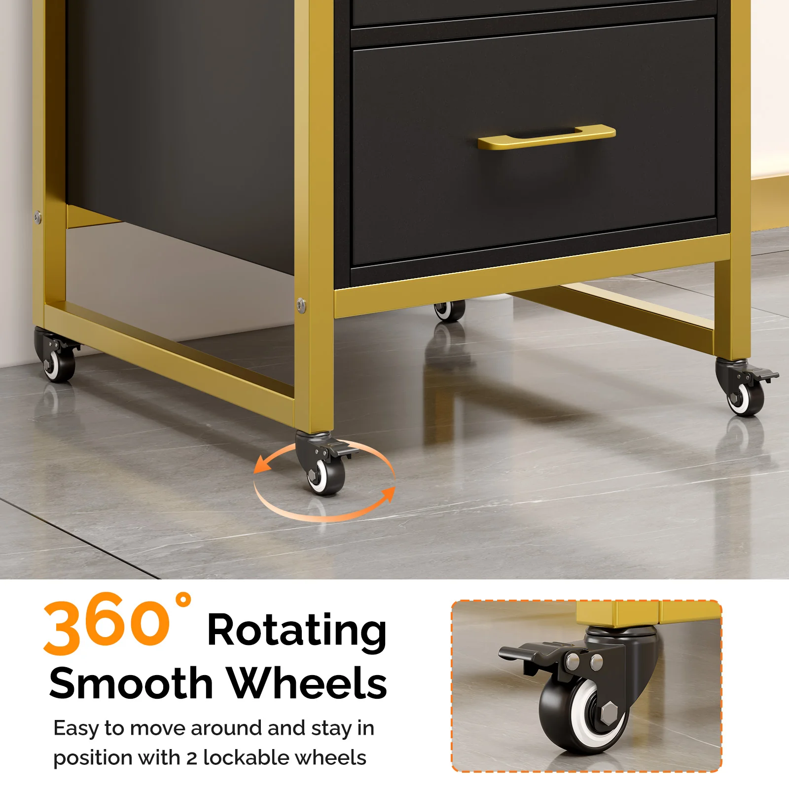 OmySalon WSCTD Wooden Mobile Salon Trolley Cart w/Wheels & 3 Drawers 2 Open Shelves 2 Tool Holders - Image 16