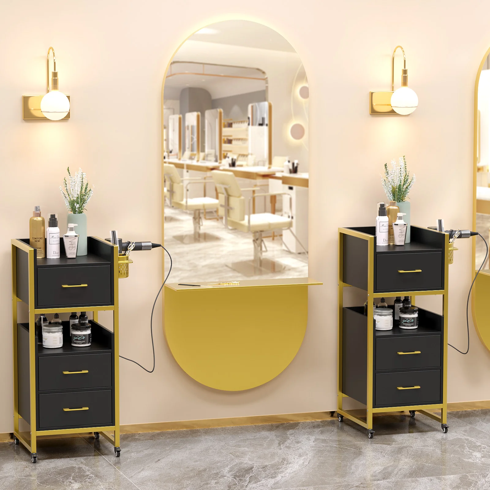 OmySalon WSCTD Wooden Mobile Salon Trolley Cart w/Wheels & 3 Drawers 2 Open Shelves 2 Tool Holders - Image 18
