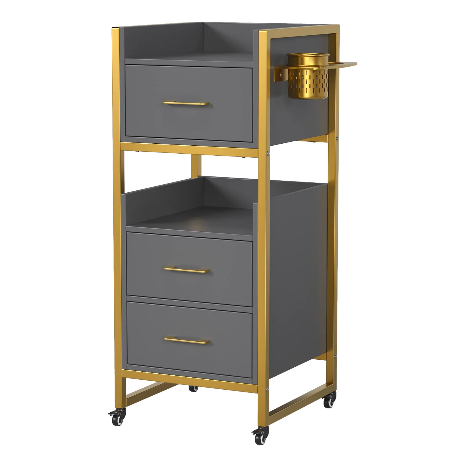 OmySalon WSCTD Wooden Mobile Salon Trolley Cart w/Wheels & 3 Drawers 2 Open Shelves 2 Tool Holders - Image 19