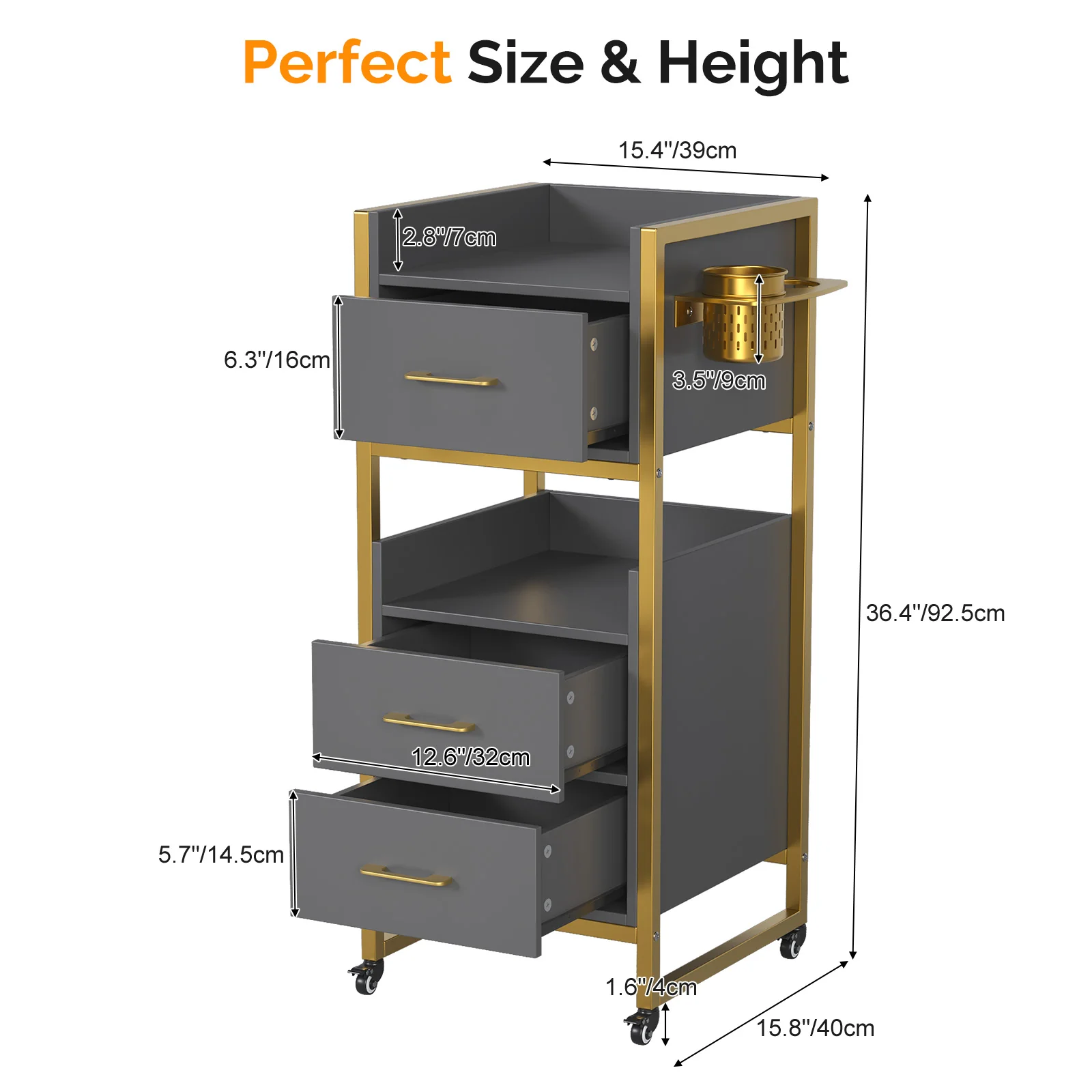 OmySalon WSCTD Wooden Mobile Salon Trolley Cart w/Wheels & 3 Drawers 2 Open Shelves 2 Tool Holders - Image 21