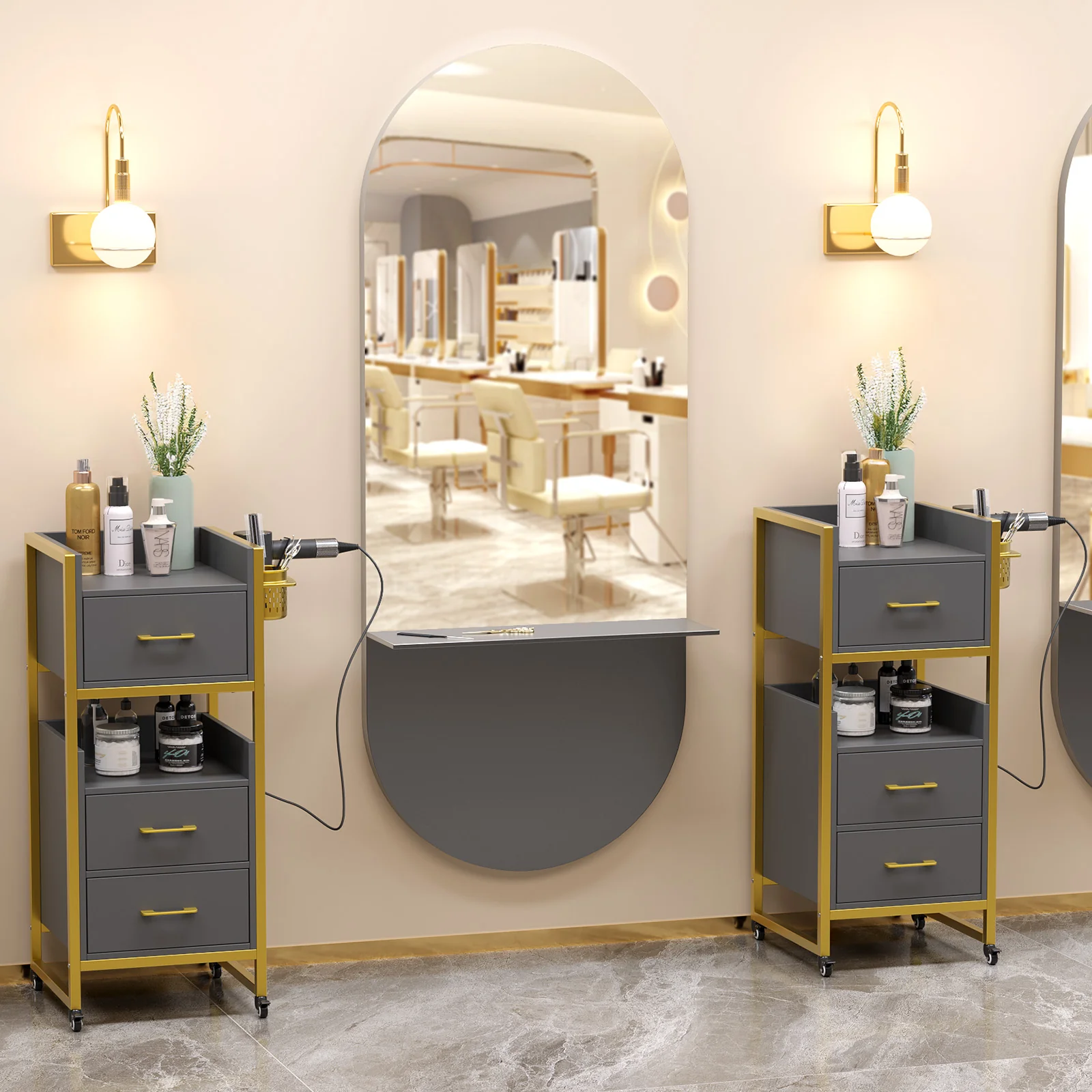 OmySalon WSCTD Wooden Mobile Salon Trolley Cart w/Wheels & 3 Drawers 2 Open Shelves 2 Tool Holders - Image 27