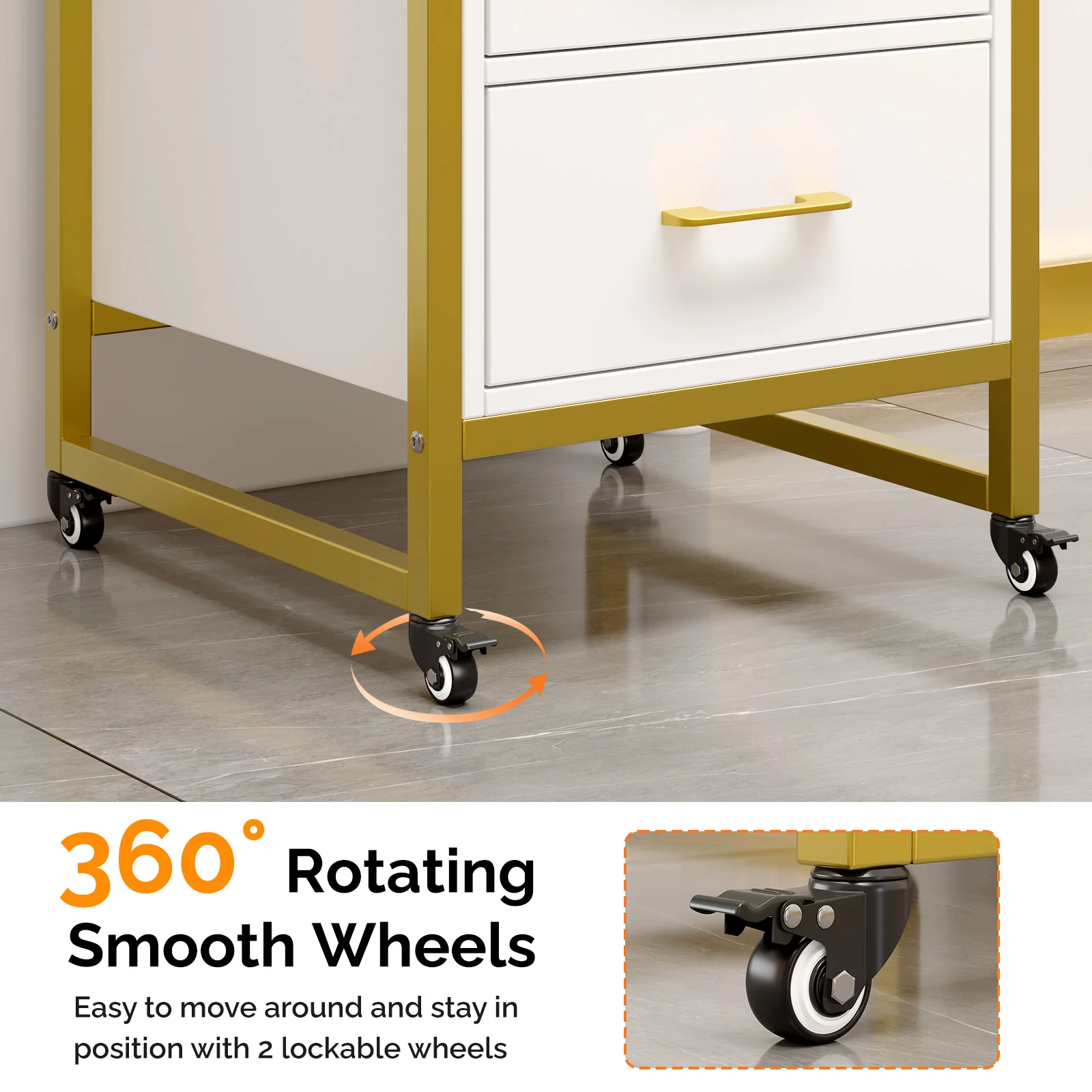 OmySalon WSCTD Wooden Mobile Salon Trolley Cart w/Wheels & 3 Drawers 2 Open Shelves 2 Tool Holders - Image 7