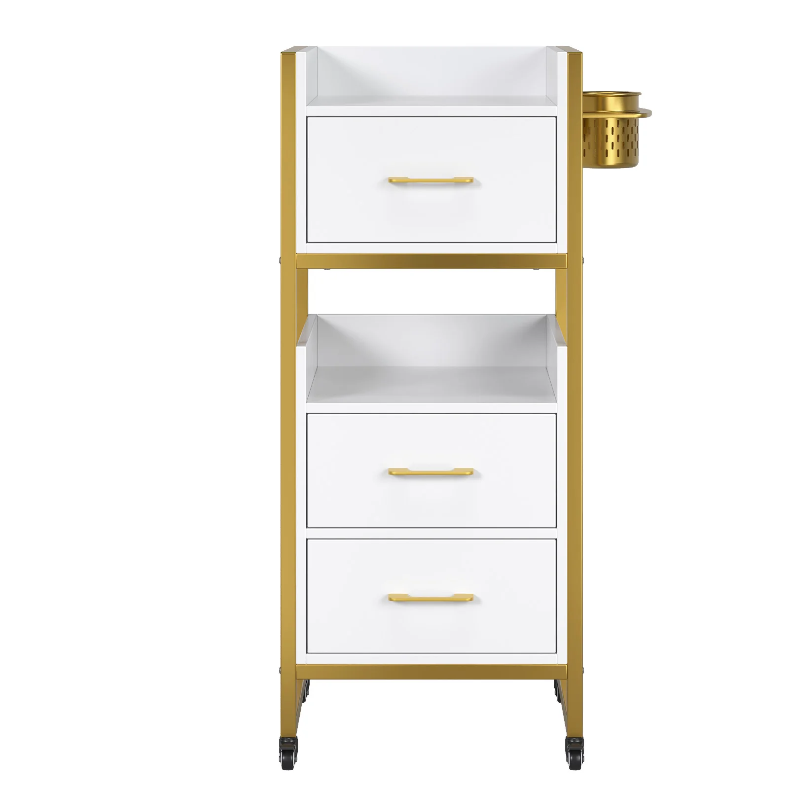 OmySalon WSCTD Wooden Mobile Salon Trolley Cart w/Wheels & 3 Drawers 2 Open Shelves 2 Tool Holders - Image 8