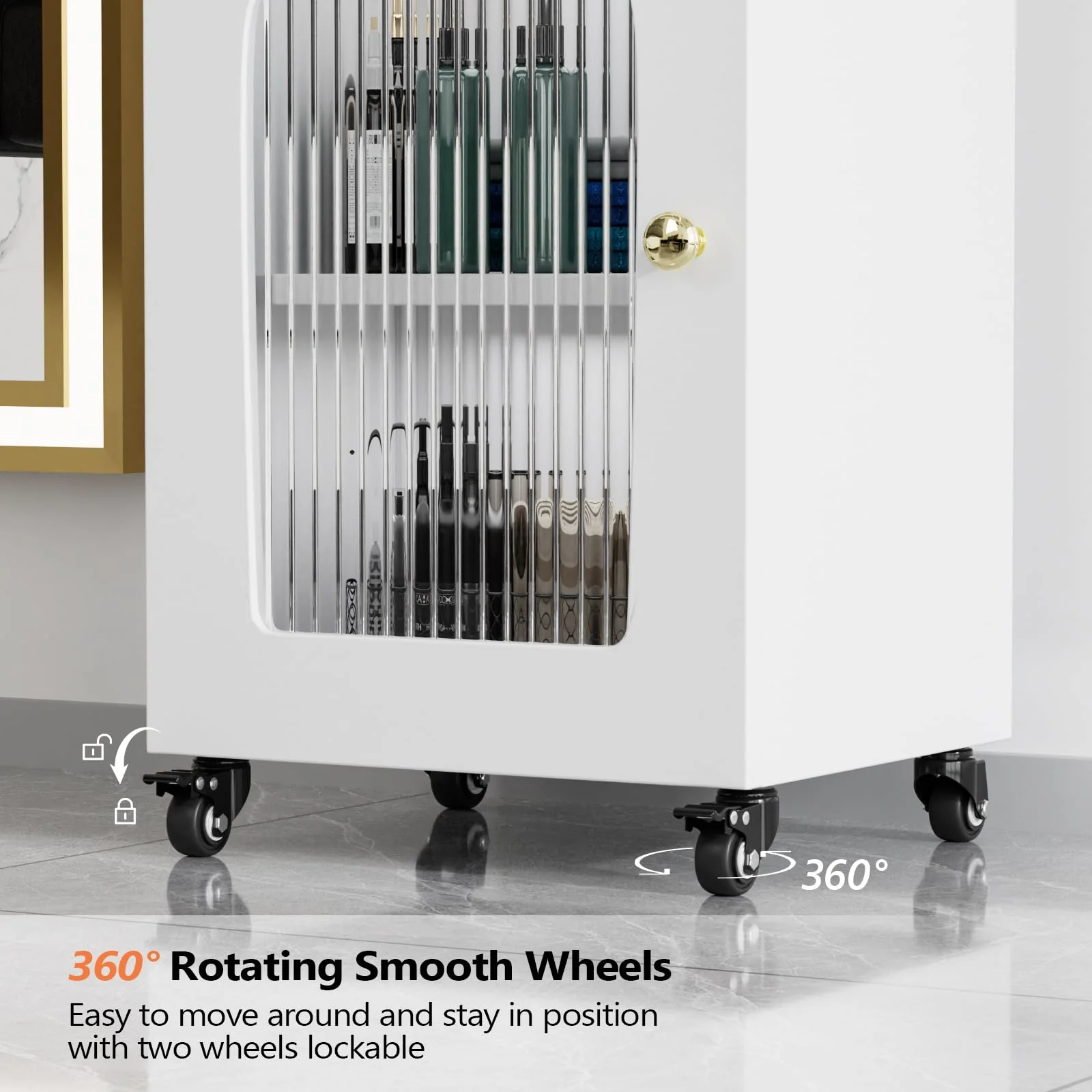 OmySalon WSTC Wooden Mobile Salon Trolley Cart w/Wheels & Glass Door & Dryer Holder - Image 14