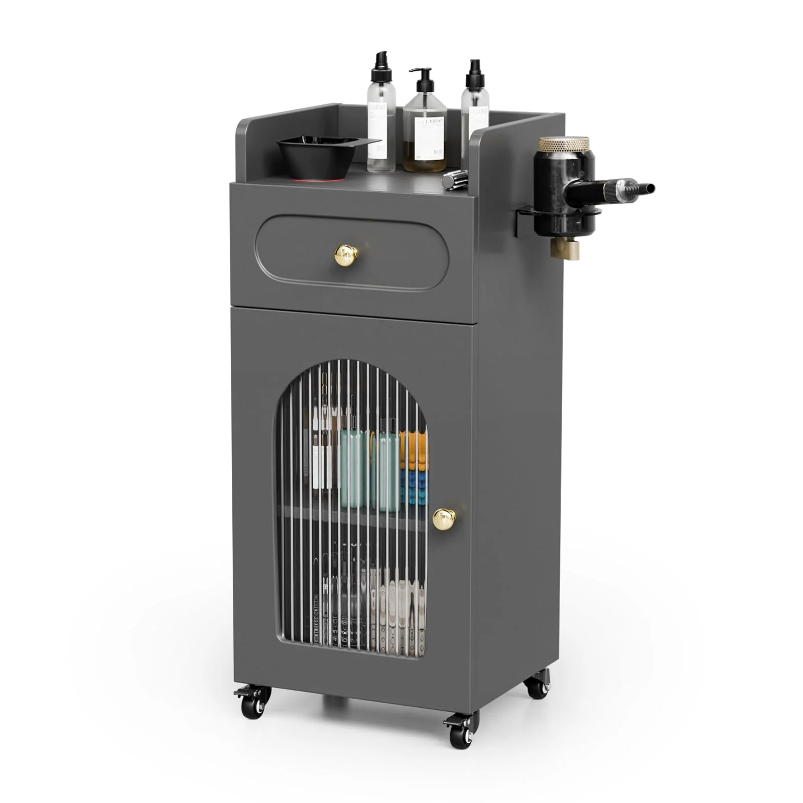 OmySalon WSTC Wooden Mobile Salon Trolley Cart w/Wheels & Glass Door & Dryer Holder - Image 17