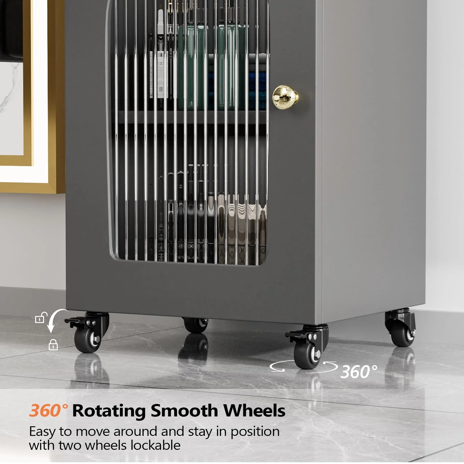 OmySalon WSTC Wooden Mobile Salon Trolley Cart w/Wheels & Glass Door & Dryer Holder - Image 22