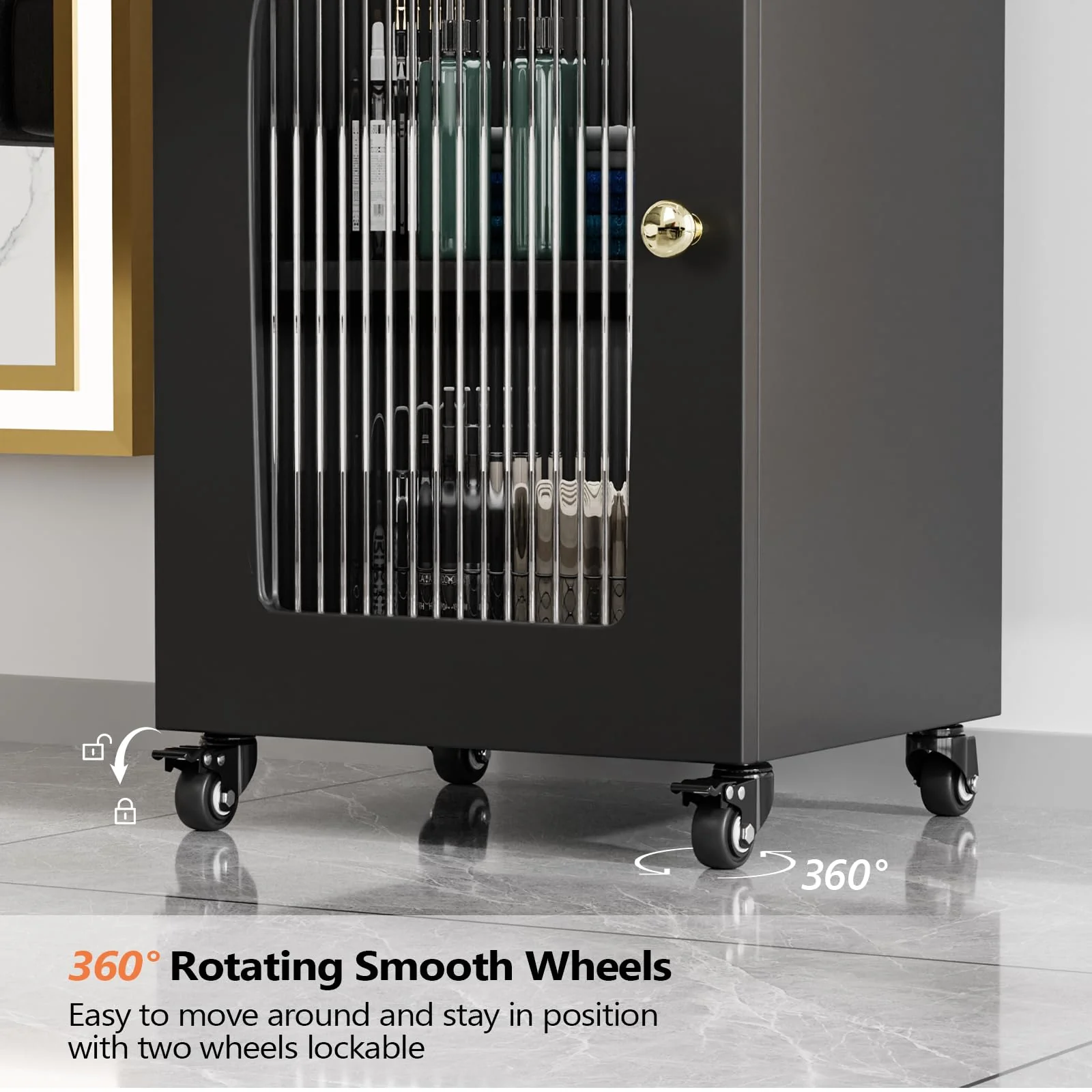 OmySalon WSTC Wooden Mobile Salon Trolley Cart w/Wheels & Glass Door & Dryer Holder - Image 6