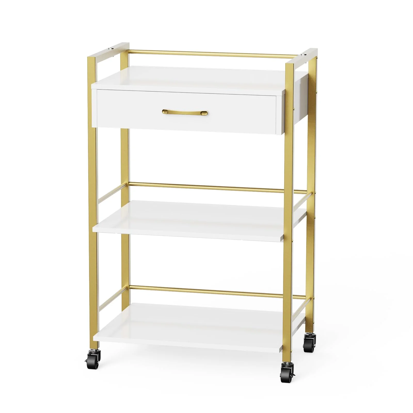 OmySalon Wooden Rolling Utility Esthetician Trolley Cart w/Wheels & Drawer - Image 10
