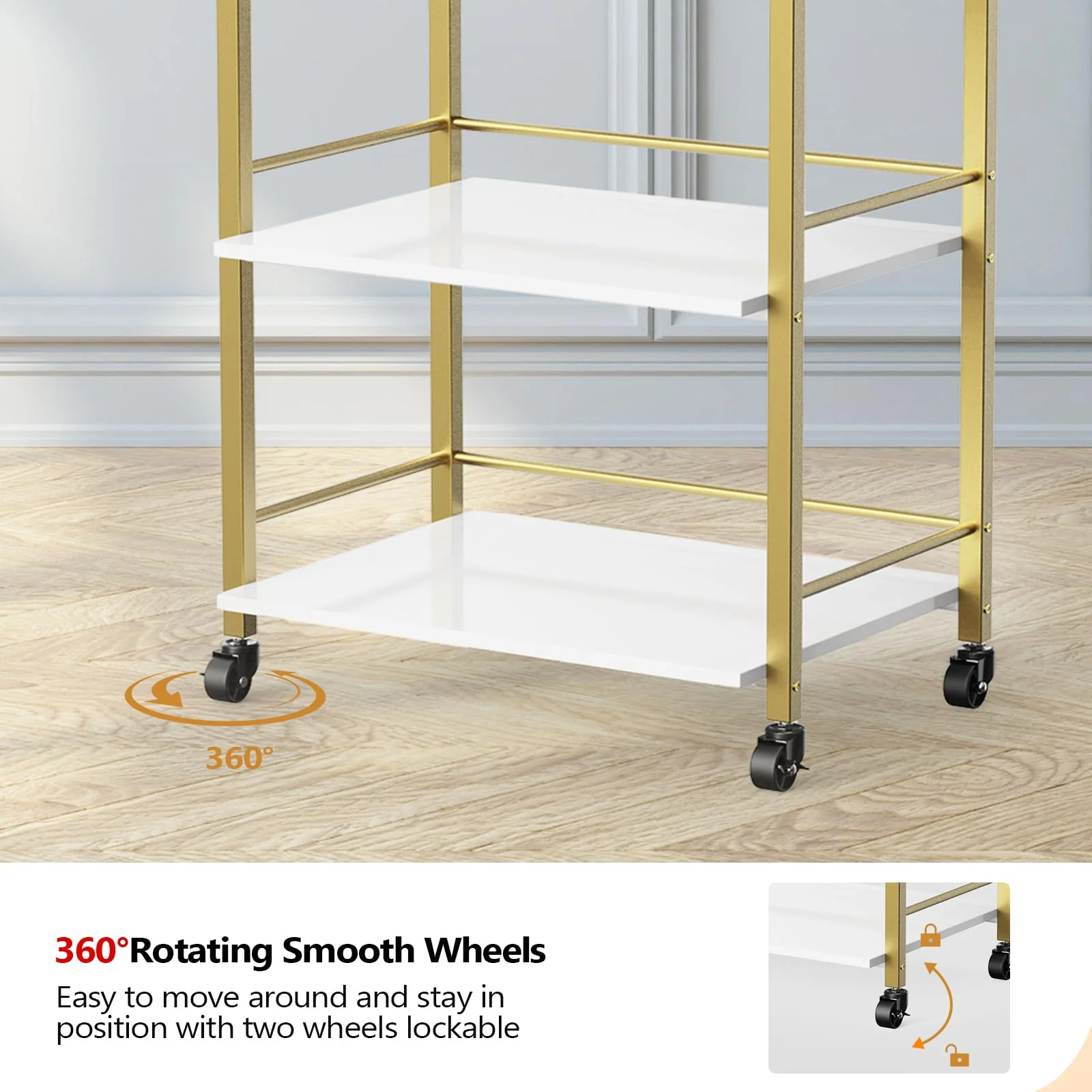 OmySalon Wooden Rolling Utility Esthetician Trolley Cart w/Wheels & Drawer - Image 15