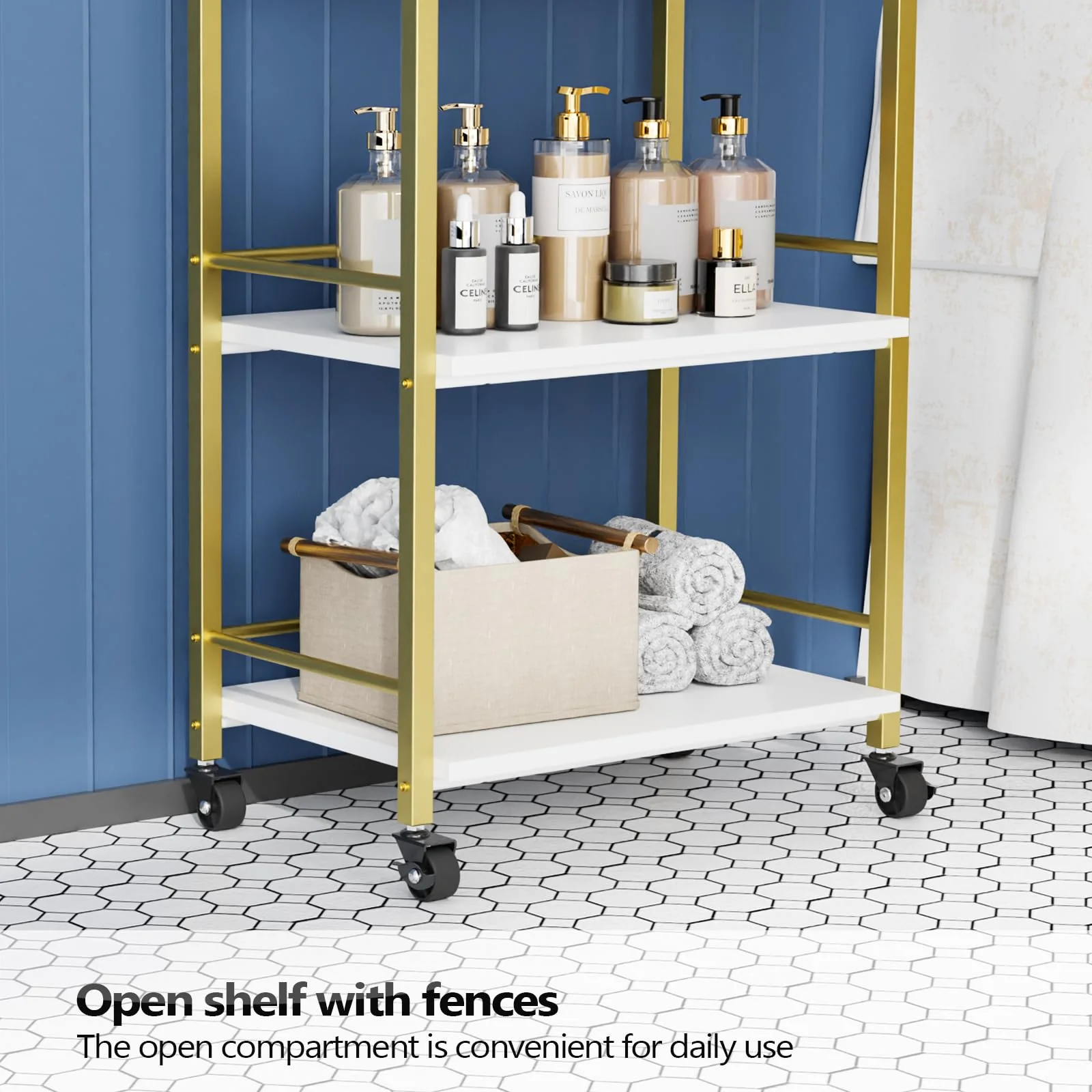 OmySalon Wooden Rolling Utility Esthetician Trolley Cart w/Wheels & Drawer - Image 16