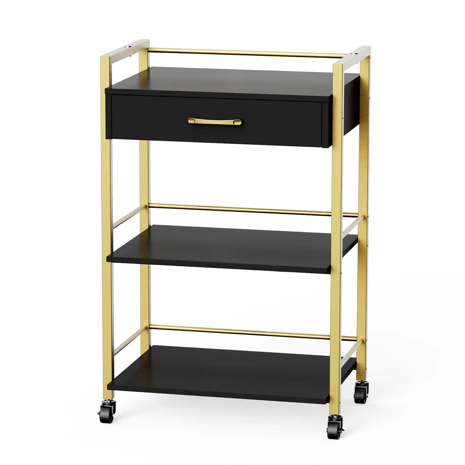 OmySalon Wooden Rolling Utility Esthetician Trolley Cart w/Wheels & Drawer - Image 19