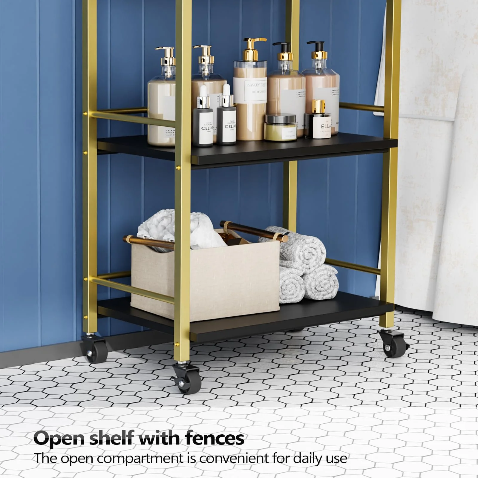 OmySalon Wooden Rolling Utility Esthetician Trolley Cart w/Wheels & Drawer - Image 24