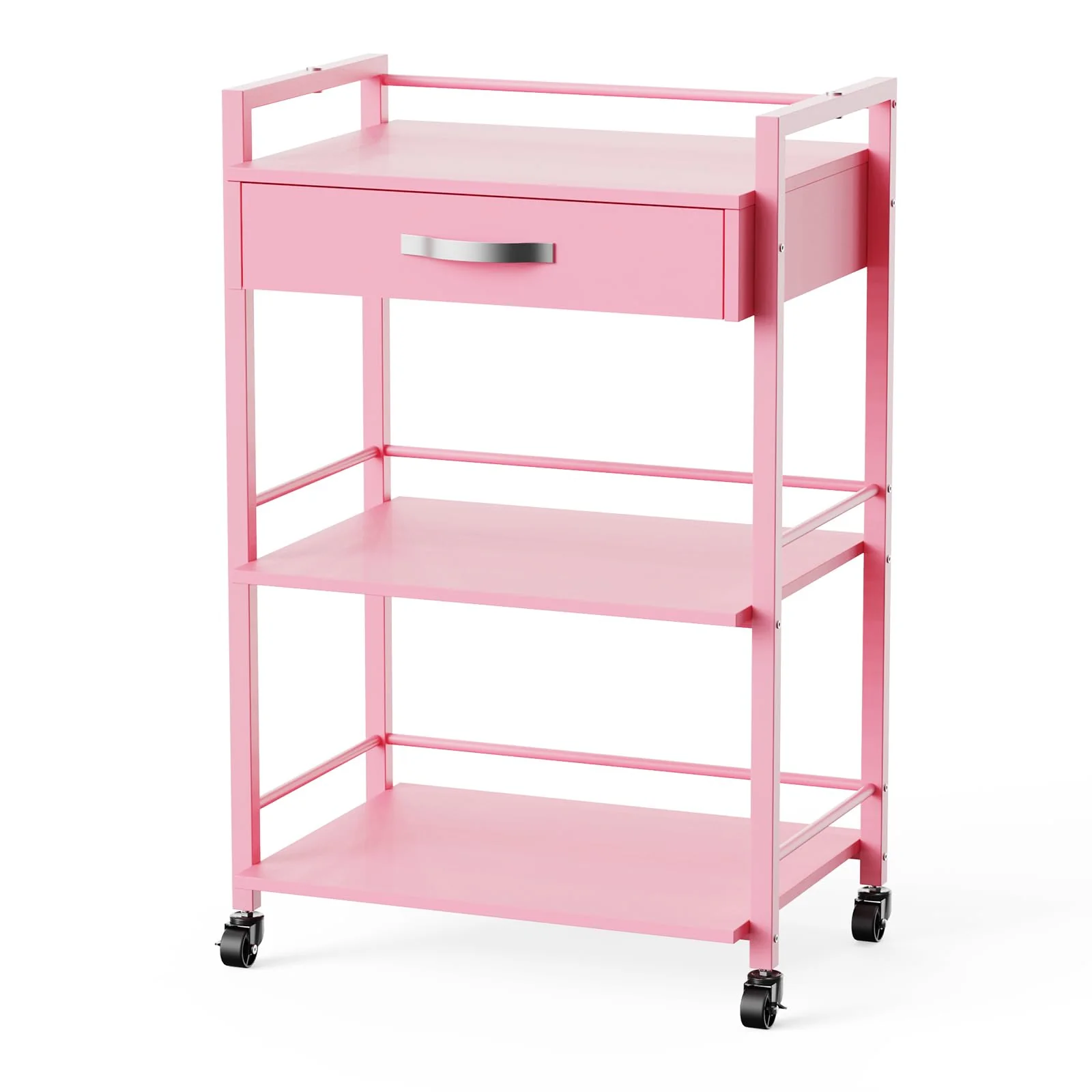 OmySalon Wooden Rolling Utility Esthetician Trolley Cart w/Wheels & Drawer - Image 28