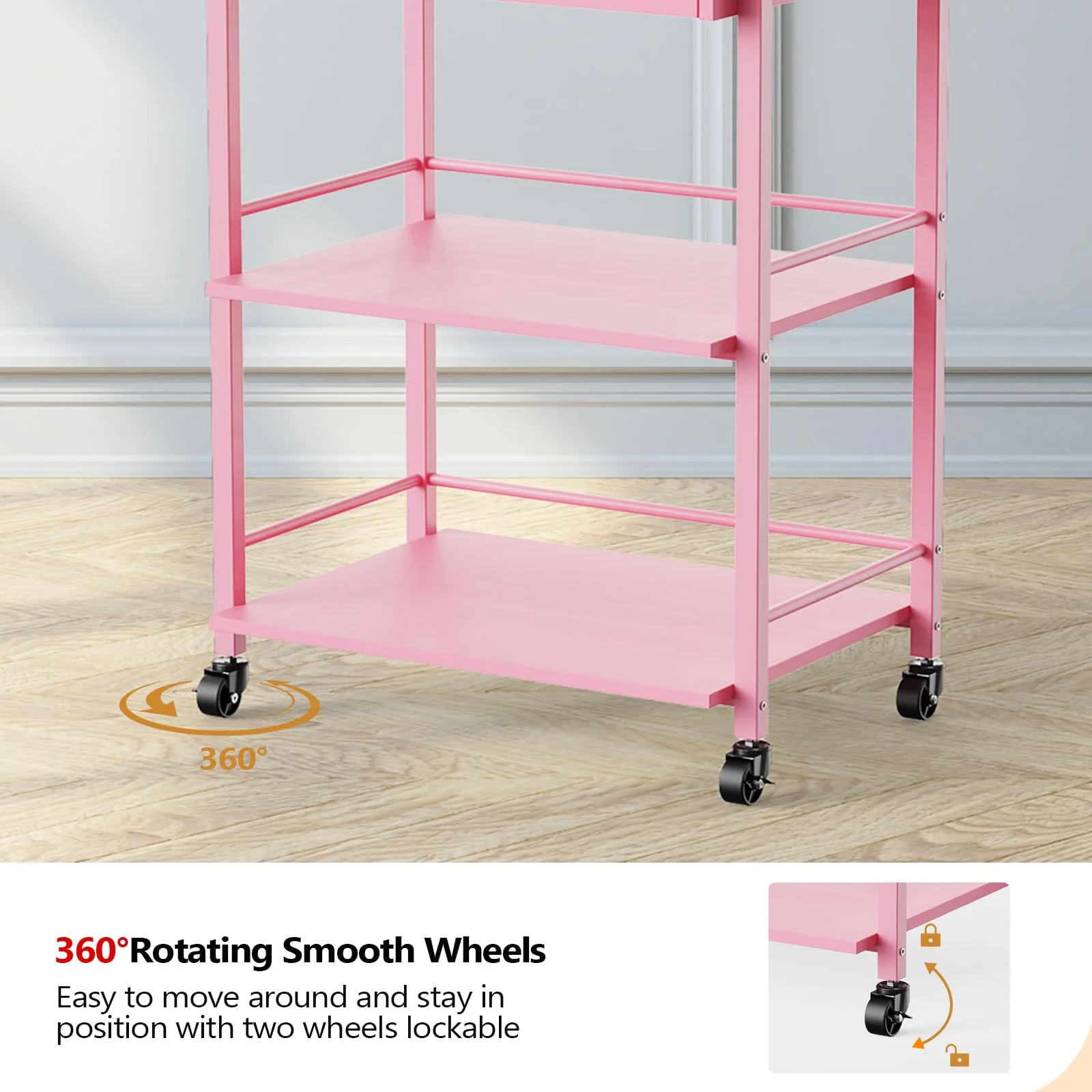 OmySalon Wooden Rolling Utility Esthetician Trolley Cart w/Wheels & Drawer - Image 33